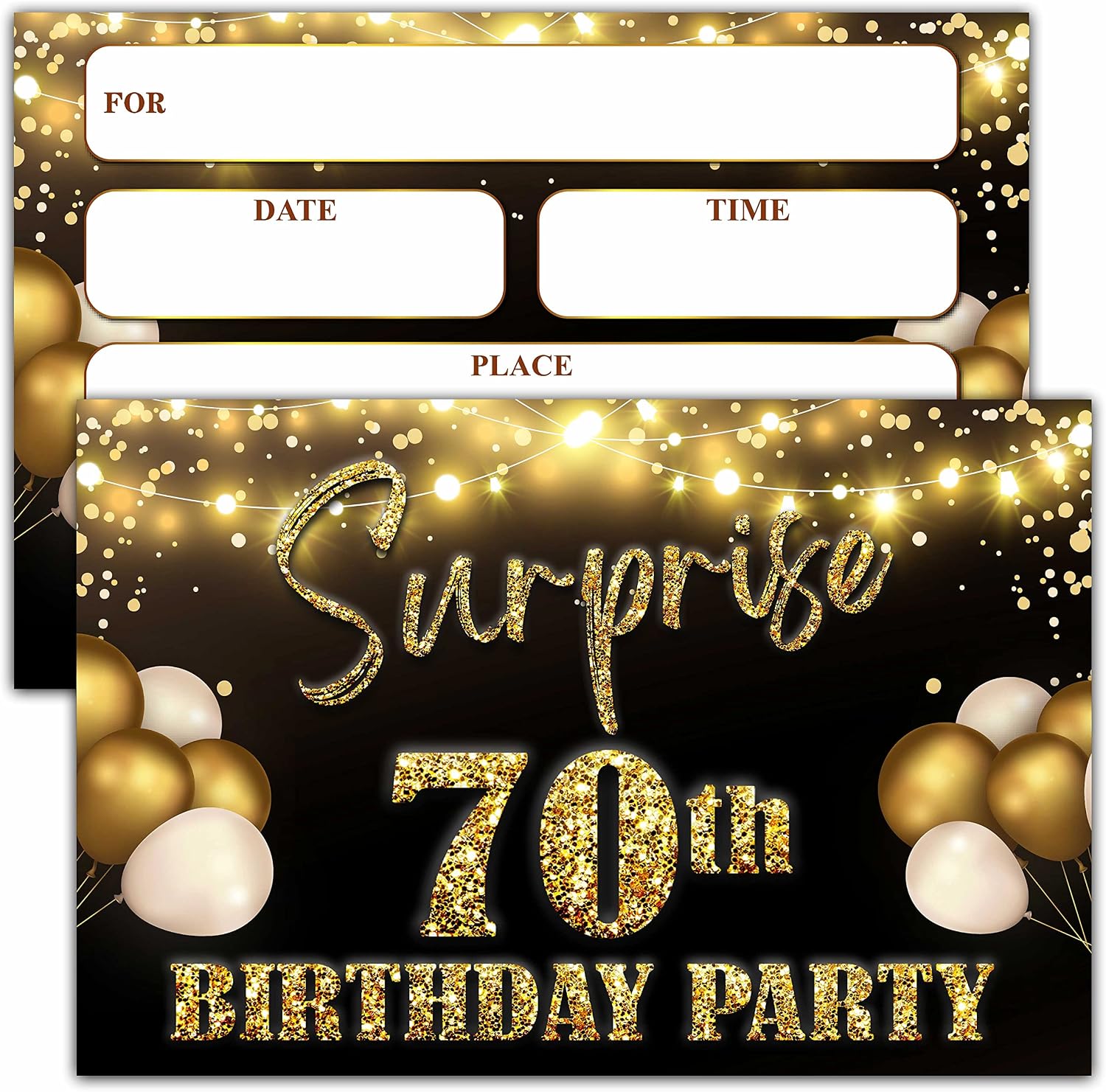 YSTEP 80th Birthday Party Invitations, 20 Black Gold Invite Cards with Envelopes, 4"x6" Foil Balloon Birthday Invites - B15
