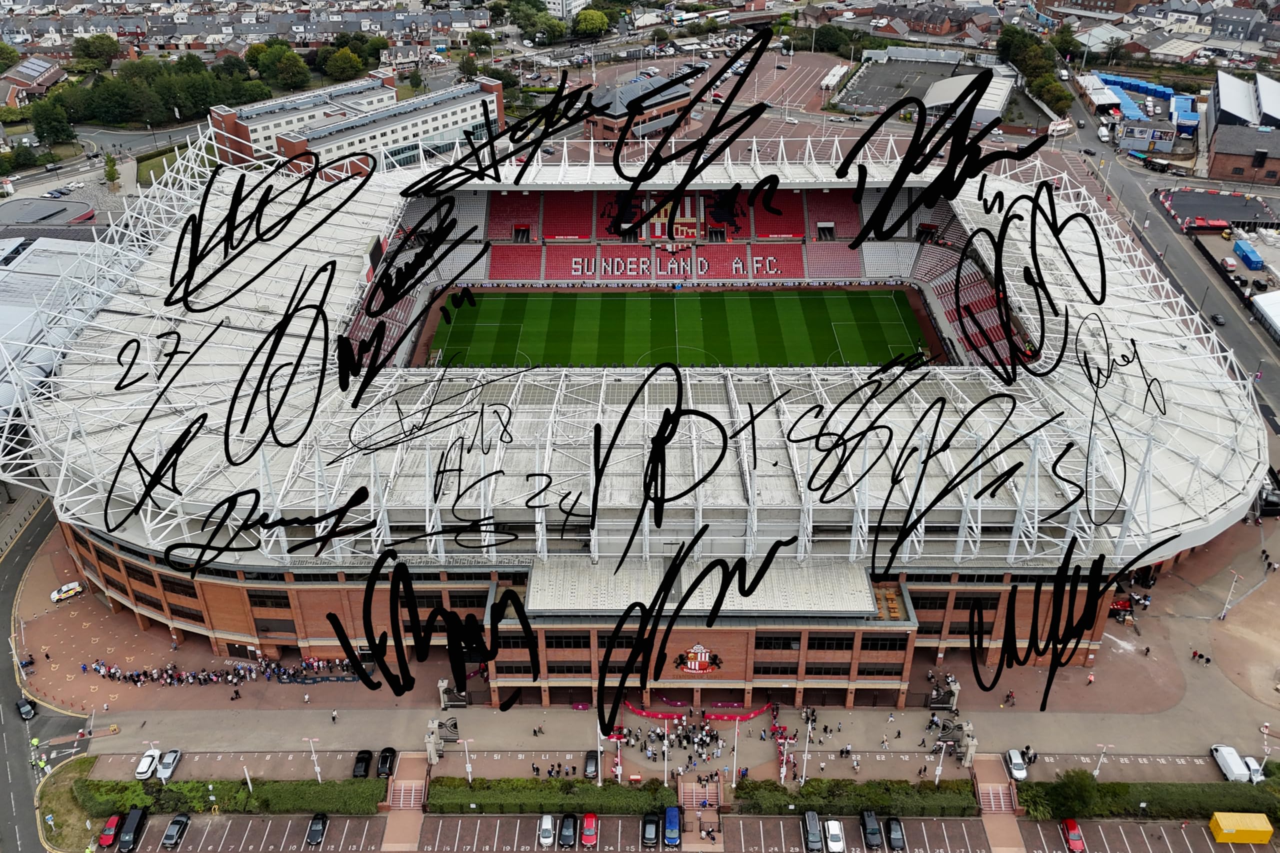 RJR PRINTS 2026 Sunderland Football Players Signed 12x8 Inch Autograph Stadium Of Light Photo Print WIth Pre Printed Signatures Which Would Make A Superb Gift For Any Fan.