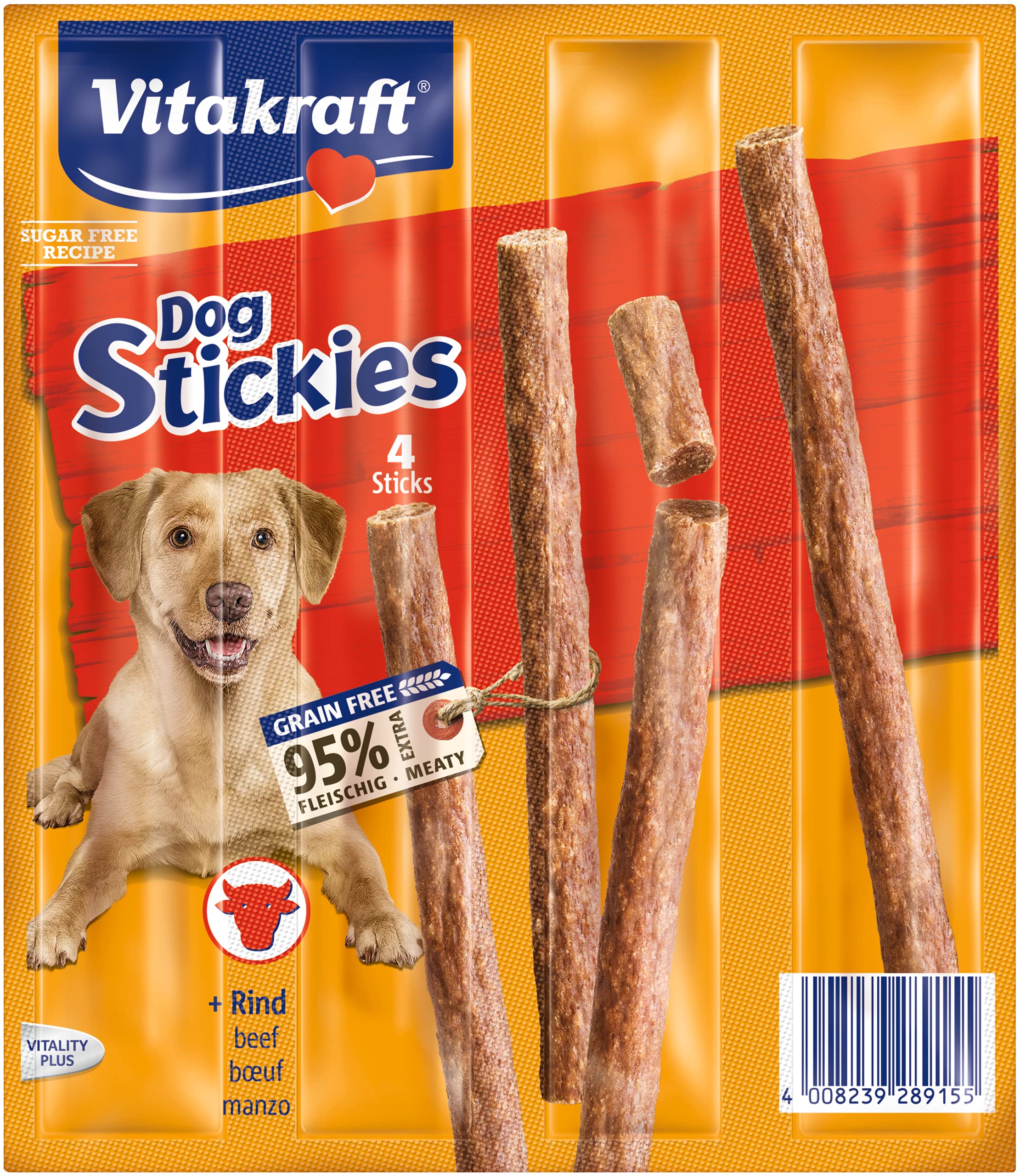 Vitakraft - Dog Stickies, Snacks para Perros de Carne de Buey - 4 Unidades, 44 g