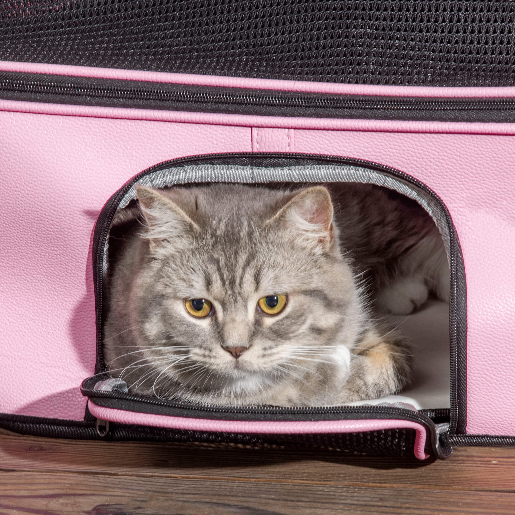 PawHut Trasportino per Gatti e Cani con 2 Porte a Cerniera, Borsa per Cani con Tasche e Cuscino, 50x35x36cm, Rosa