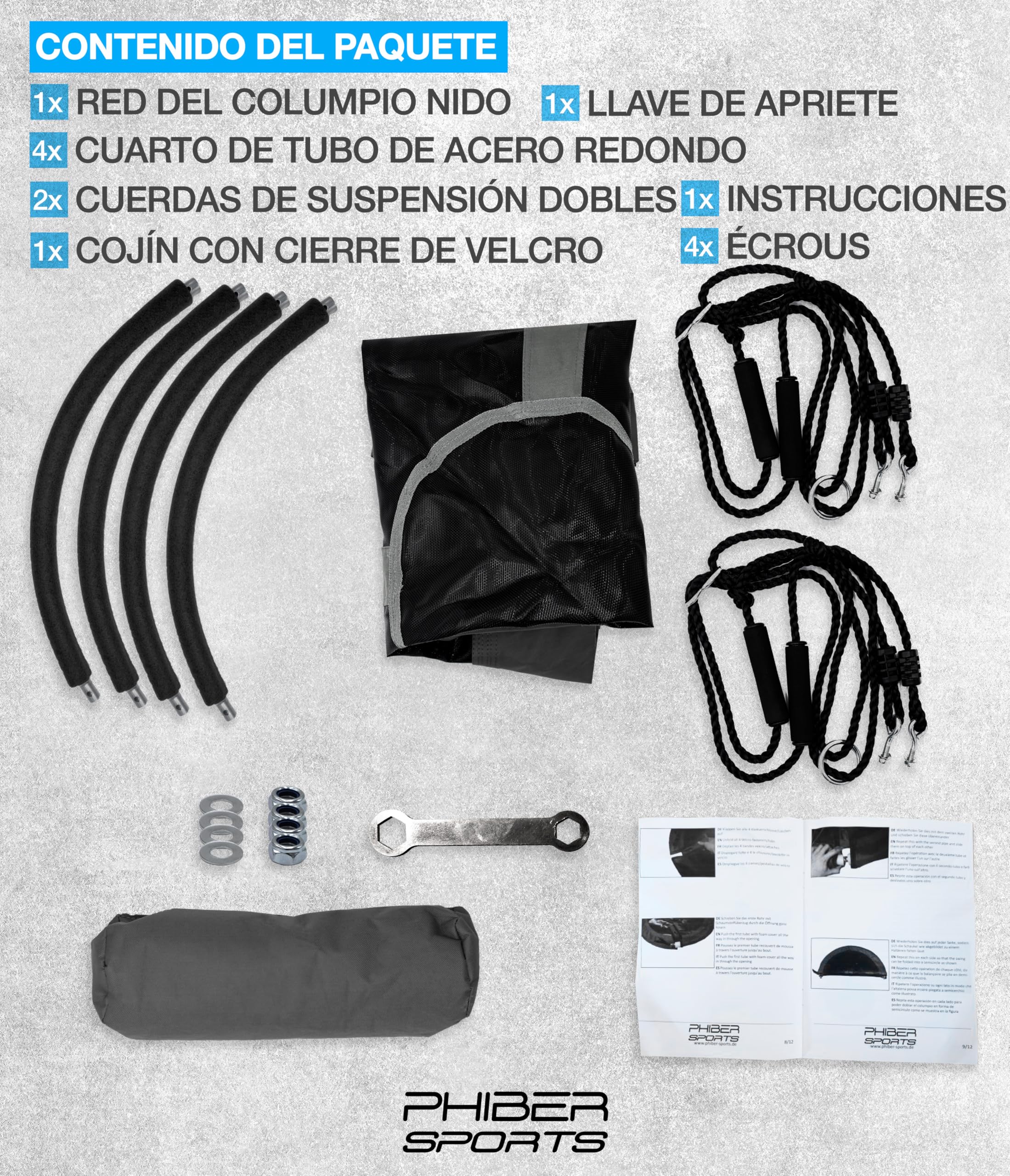 PHIBER-SPORTS Columpio nido para exteriores para niños, diámetro de 100 cm, con cojín, asas de sujeción y altura ajustable, resistente a la intemperie y duradero, columpio de red, nido, columpio