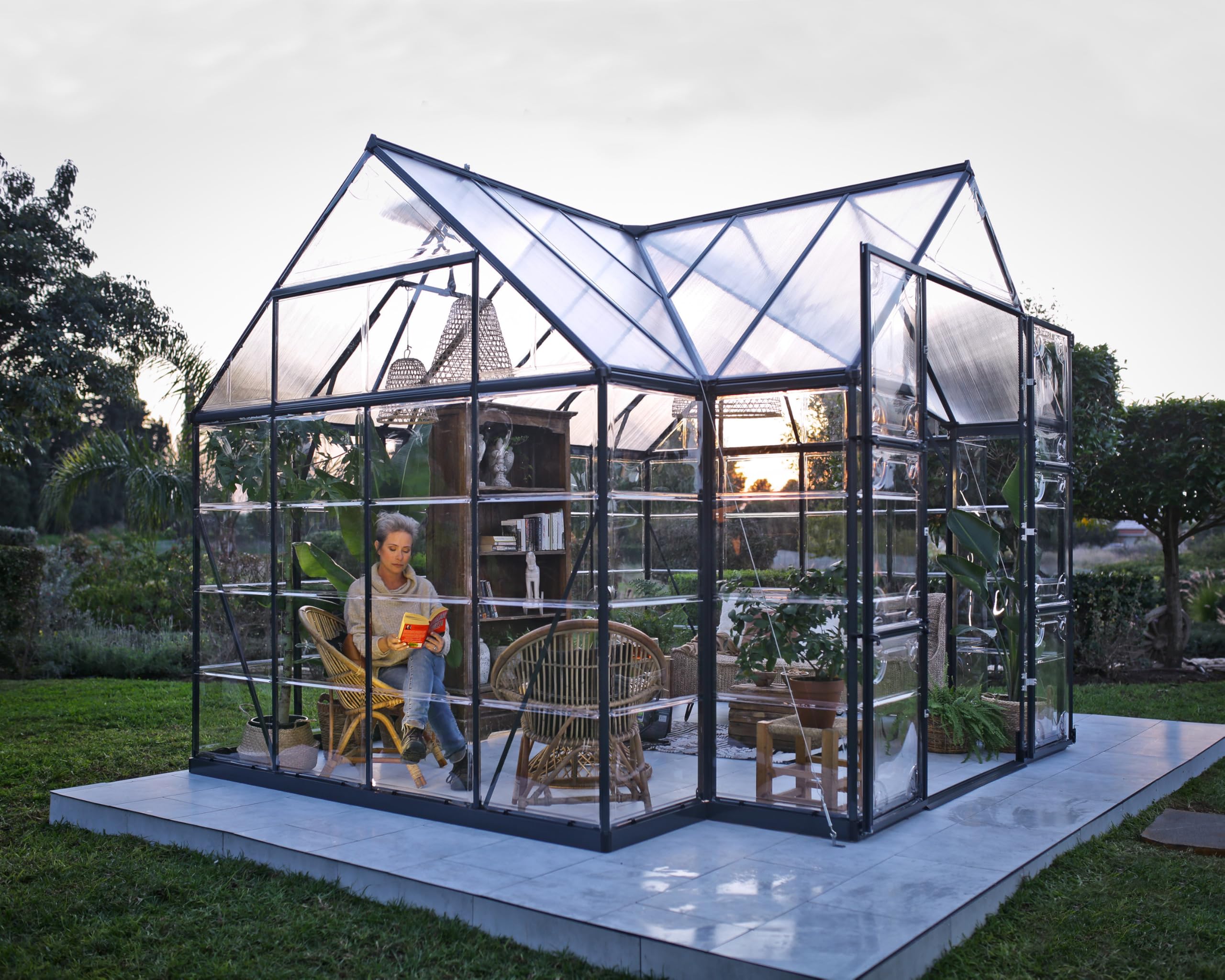 Canopia by Palram Gewächshaus gross Victory Orangery Treibhaus 365x305 cm Aluminium Grau Tomatenhaus Polycarbonatplatten UV-beständig