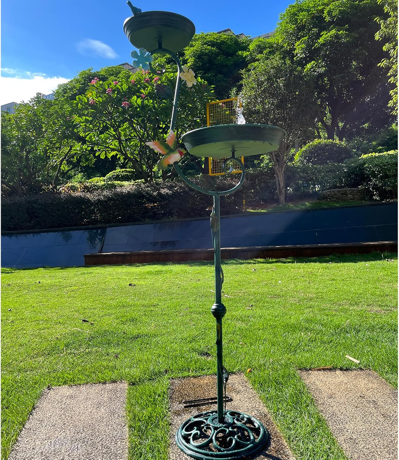 Bird Bath for Outside, 43" Tall Bird Baths and Feeders for Outdoors, Cast Iron Bird Bath and Feeder Combo, Metal Heavy Duty Birdbath Pedestal, Floral Decorative Birdbaths for Outdoor Garden