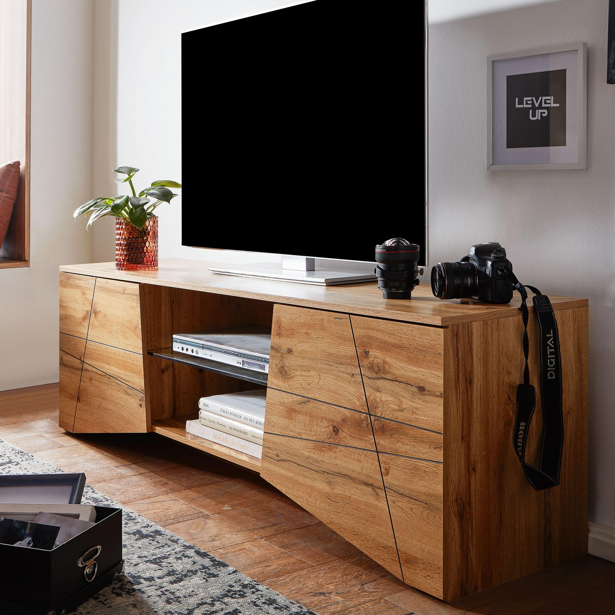 FineBuy Lowboard 160x40x50 cm Eiche-Dekor Braun, TV-Schrank Kachelmuster