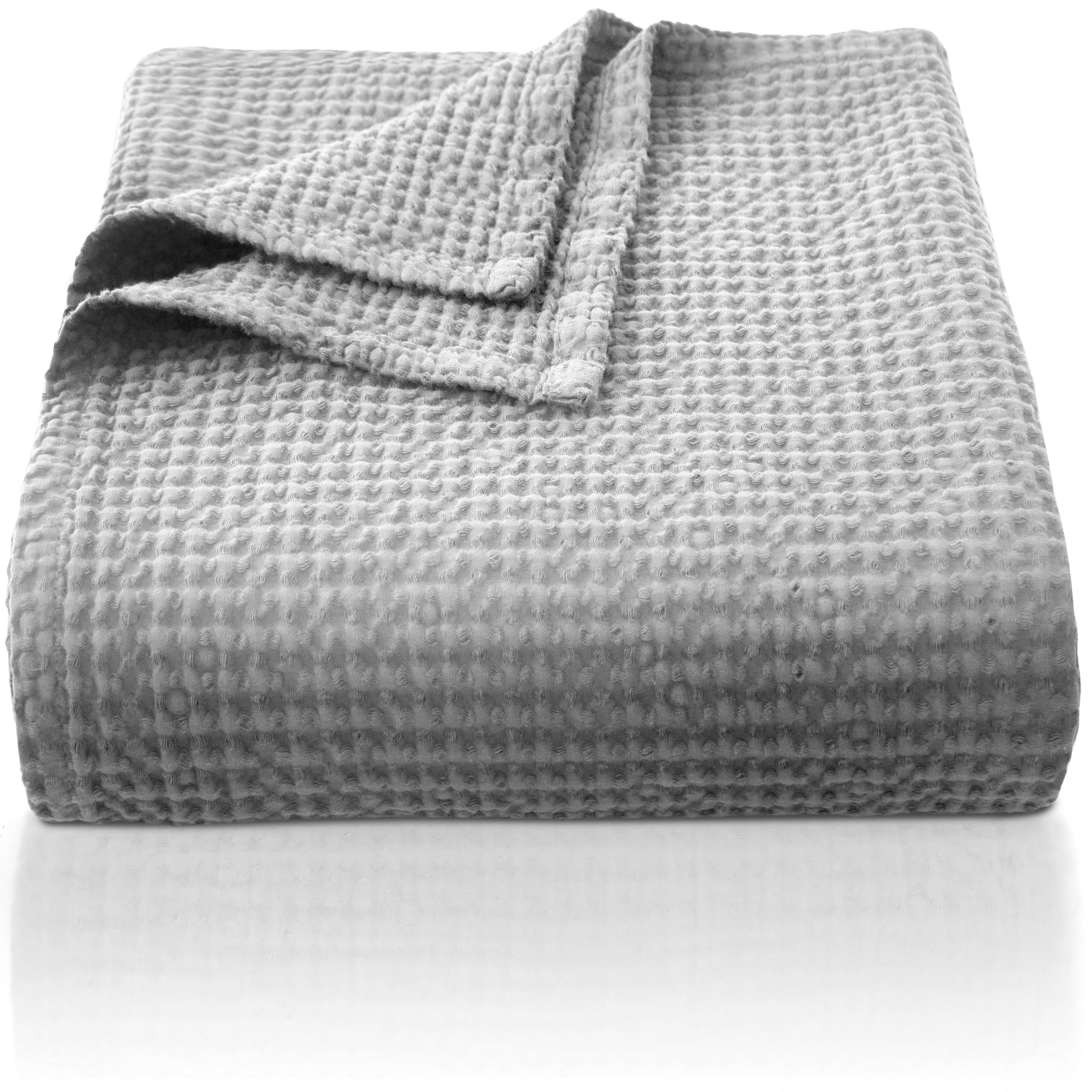 CHUFFED 100% Baumwolle Decke 270x 230 cm, Weiche und Atmungsaktive Tagesdecke, Waffelmuster Leichte Decke als Sofadecke Couchdecke, Weich Kuschelige Wohndecke Wohnzimmer, Sofa Couch Hellgrau