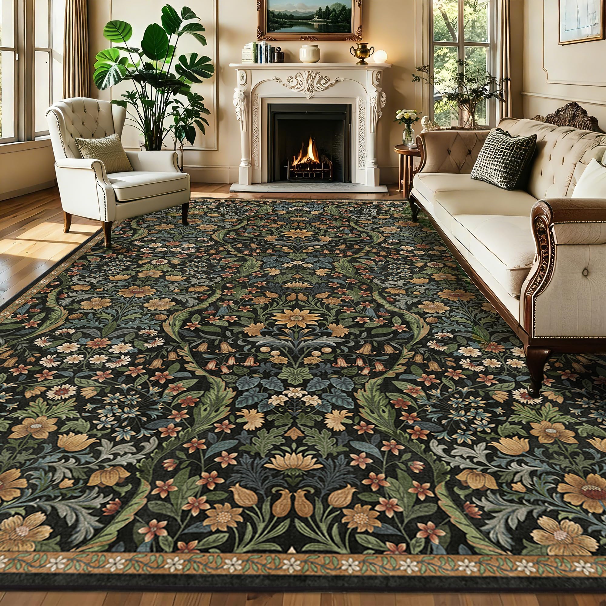 10x14 Large Area Rug Floral Botanical Boho Rug for Living Room