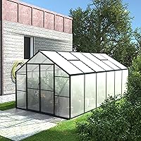 Vista 12 de Mupater Invernadero con marco de aluminio de 6 x 8 pies, invernadero de policarbonato resistente con puerta con cerradura y ventilación de techo