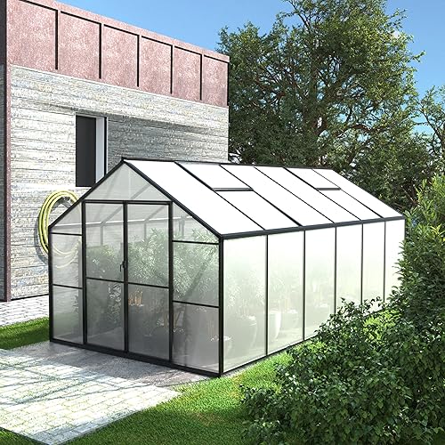 Miniatura 9 de MUPATER Invernadero de 6 x 10 pies para exteriores, invernadero de policarbonato resistente, kit de casa verde de aluminio con puerta con cerradura