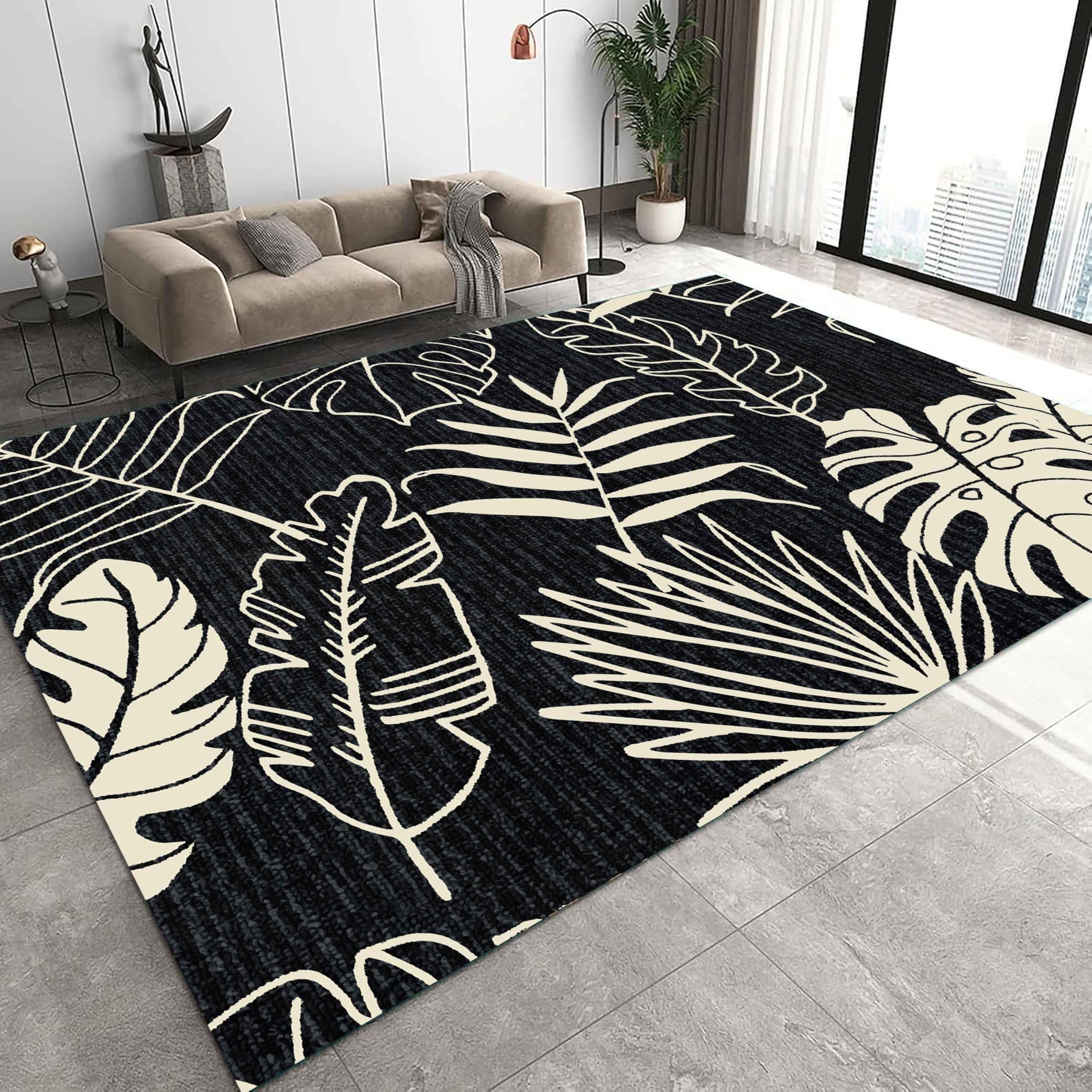 ZCLRUG Leaves Vintage Area Rug, 60x90cm, Monstera Leaves Tropical Rugs, Washable Office Carpets, Anti Slip Living Room Home Decor, Low Pile Non-shedding Indoor Outdoor Mats Laundry Carpet