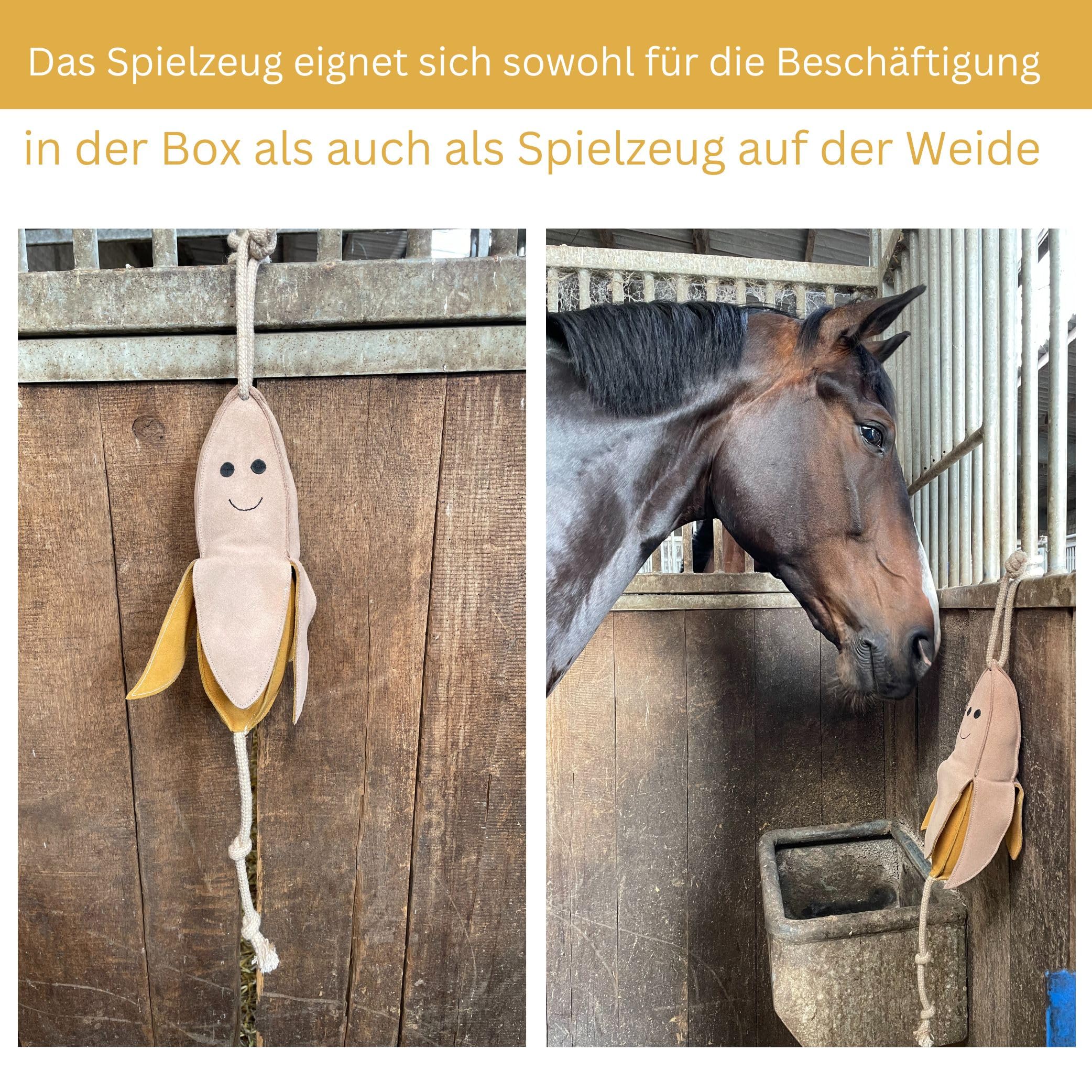 Giocattoli per cavalli come intrattenimento, Box, Paddock, pascolo Giocattoli per cavalli contro la noia robusti in pelle scamosciata (Banana)