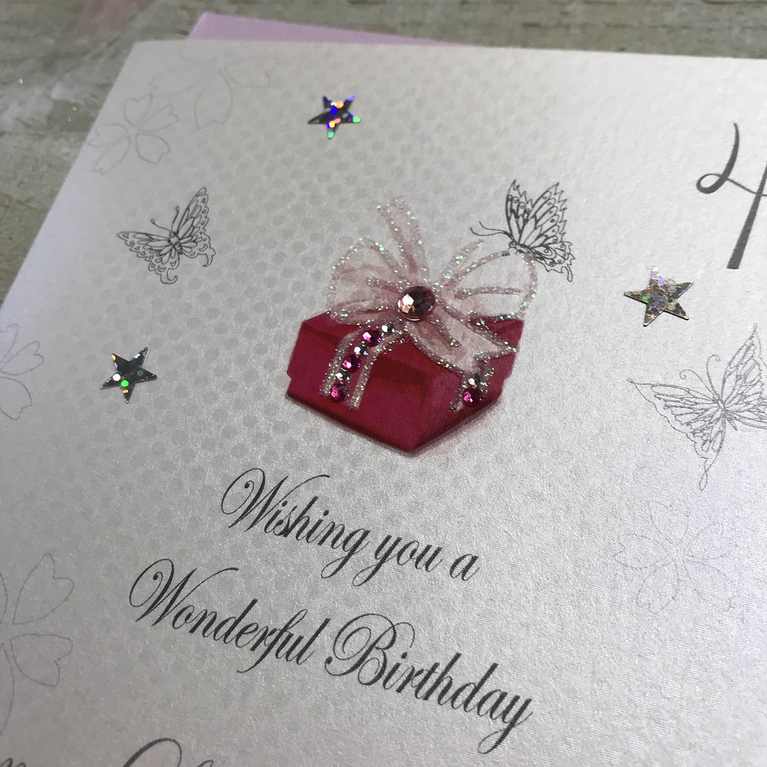 Carte D'anniversaire Faite Main White Cotton Cards - Message 'Wishing You A Wonderful Special Daughter', 16x16 Cm, Intérieur Vierge