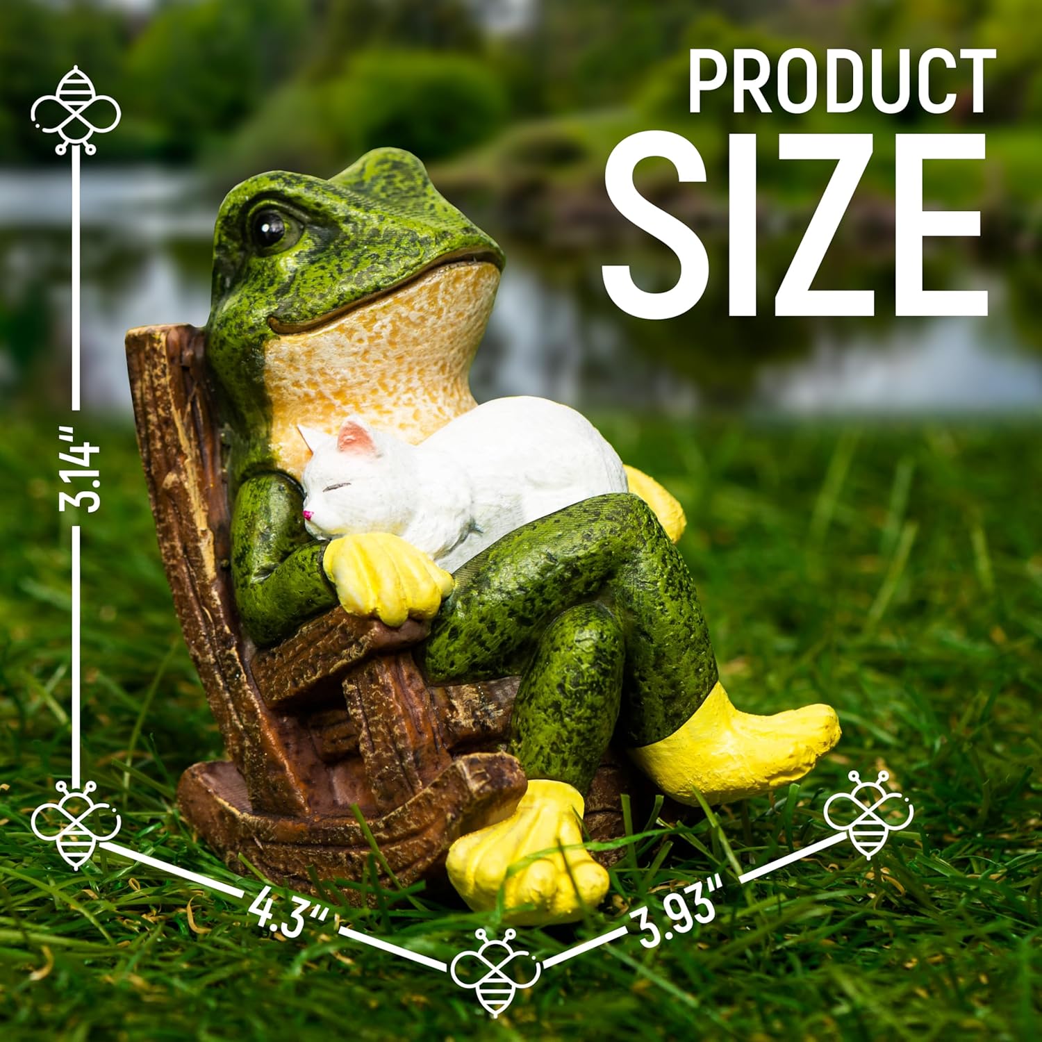 Miniature Frog Garden Statue with Cat Figurine, Frog Gifts, 3.14'' Outdoor Decorations for Yard and Garden - Image 2
