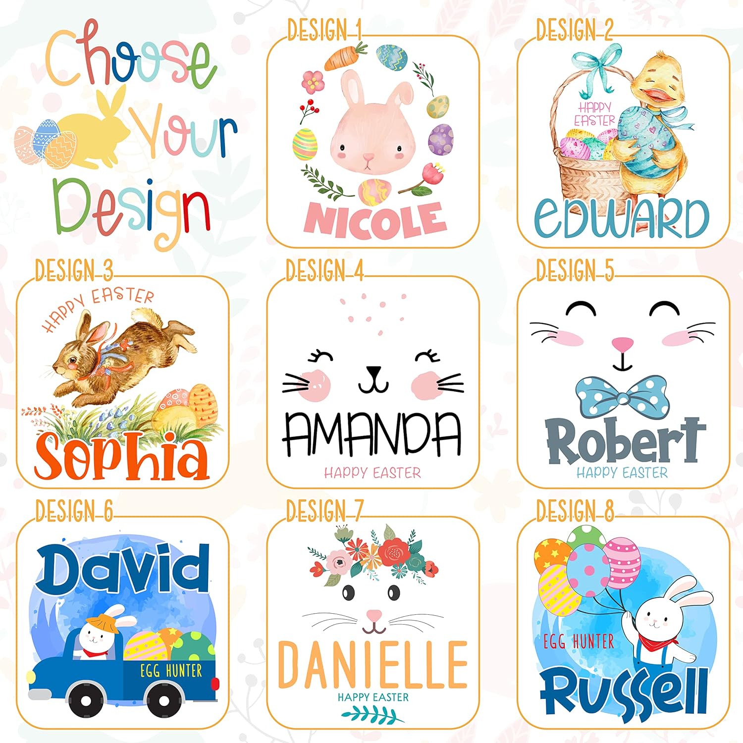 Set of 2, Personalized Easter Basket for Girls & Boys w Name, Blue or Pink Bunny Ears, 8 Designs, Customize Tote Bags with Handle for Easter Eggs, Easter Gifts Bag for Kids, Personalized Candy Basket