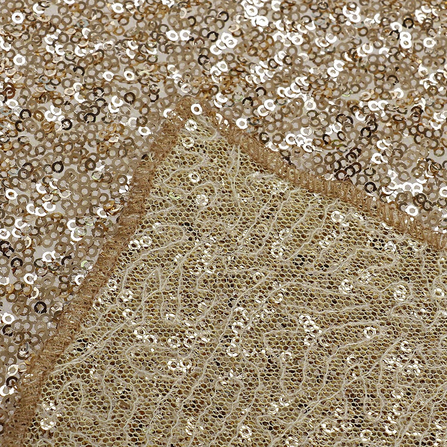 PONY DANCE Sequins Table Runner - Rectangle Glitzy Sparkling Decorative Table Runners, Event Dinner Birthday Party/Wedding/Christmas Decor, 12 by 108 inch, Light Gold