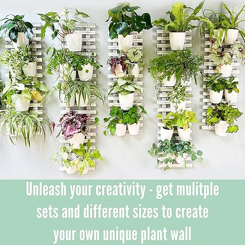 Miniatura 7 de ShopLaLa Macetero de pared de madera, paquete de 2 macetas colgantes de pared para plantas al aire libre, escalera de madera rústica blanca montada