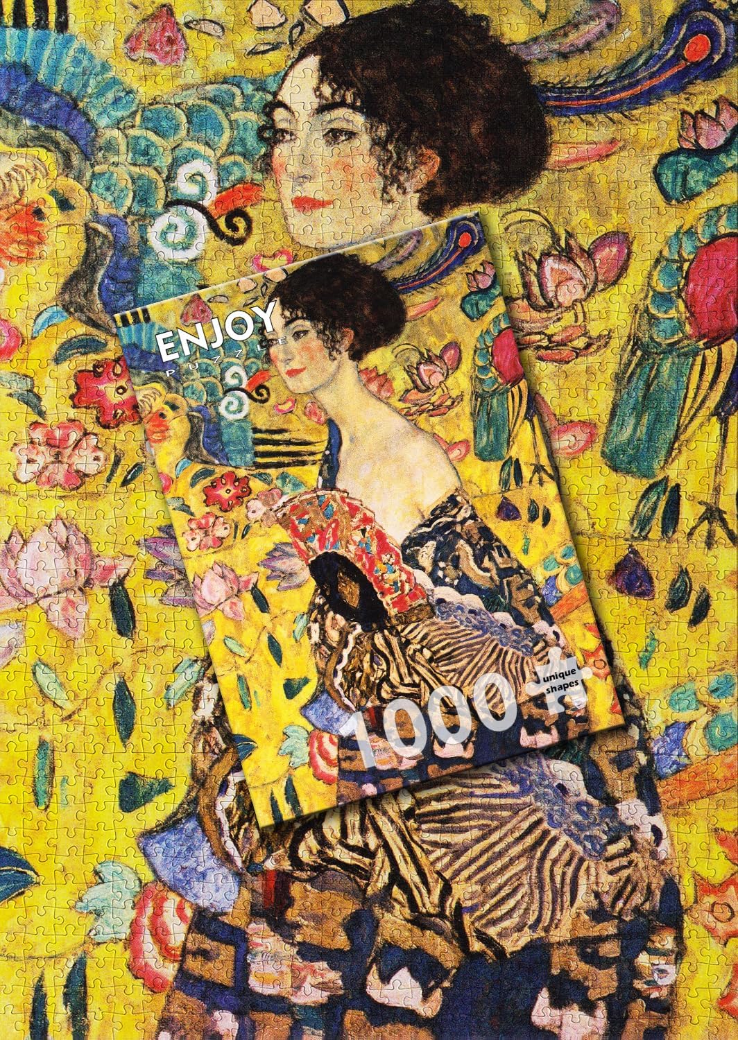 1000 Pieces Jigsaw Puzzle – Matte Finish, Soft Touch, Easy to Assemble, Tight Fit, Vivid Colors, Missing Pieces Service – Lady with a Fan – Klimt Famous Art Nouveau Painting – by ENJOY Puzzle