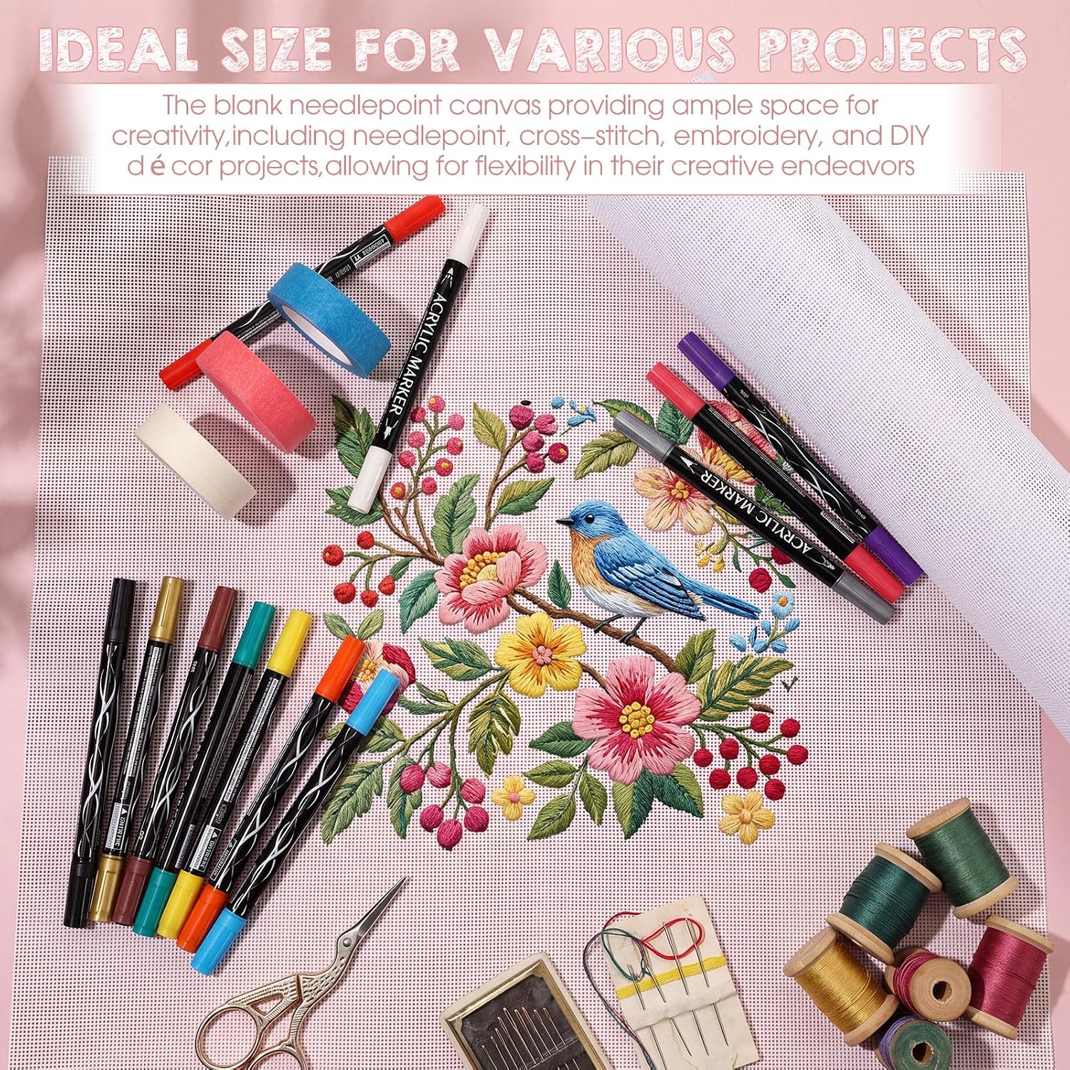 Yinder 17pcs 14 Mesh Needlepoint Canvas Kit Needlepoint Painted Canvas