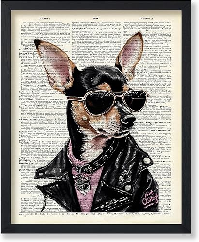 Poster Master Póster artístico de diccionario  Chihuahua con gafas de sol  Arte de perro  Arte de cachorro  Arte de retrato de perro  Arte moderno
