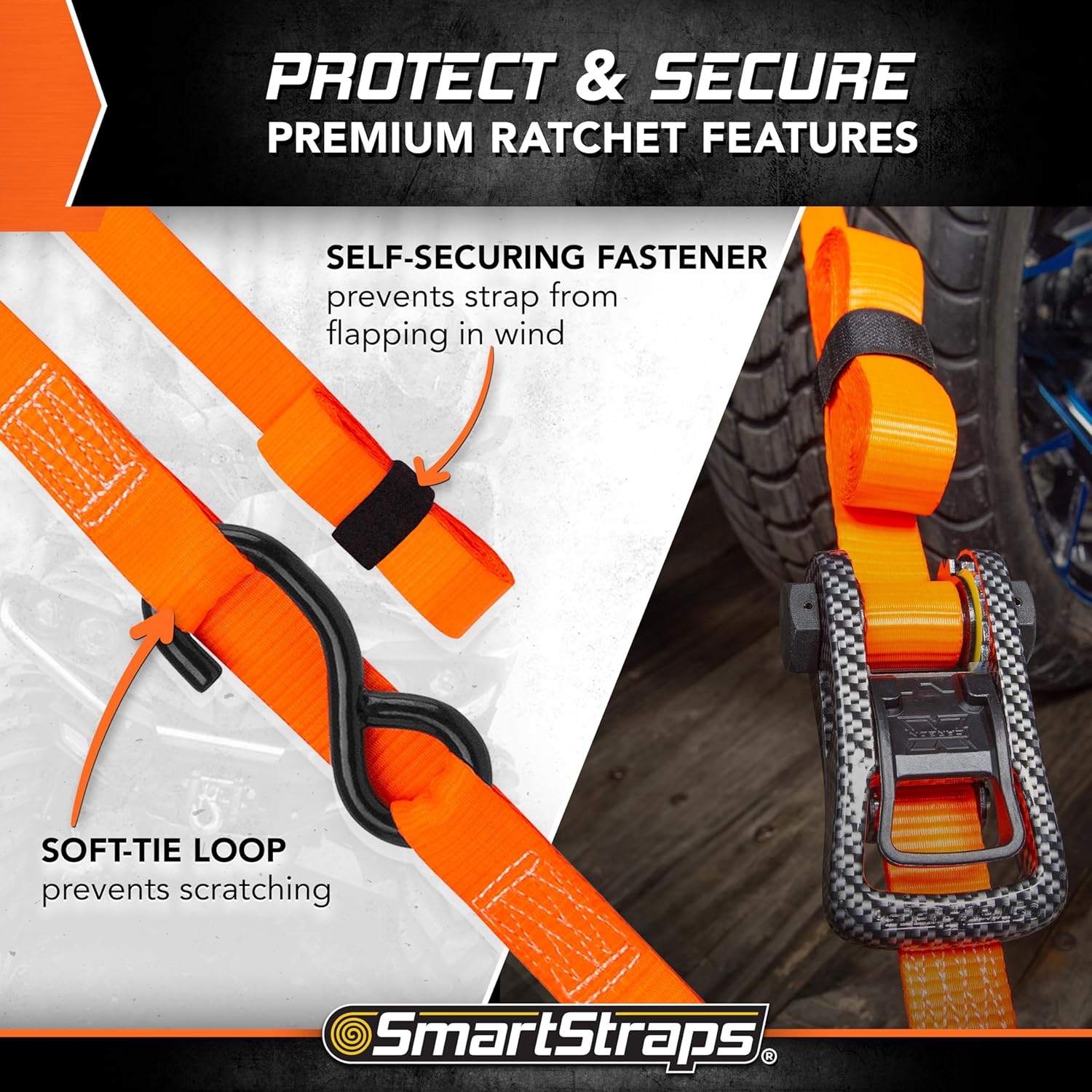 SMARTSTRAPS - 249 14' 3000lb CarbonX Ratchet Tie Downs 4 Pk - Image 4