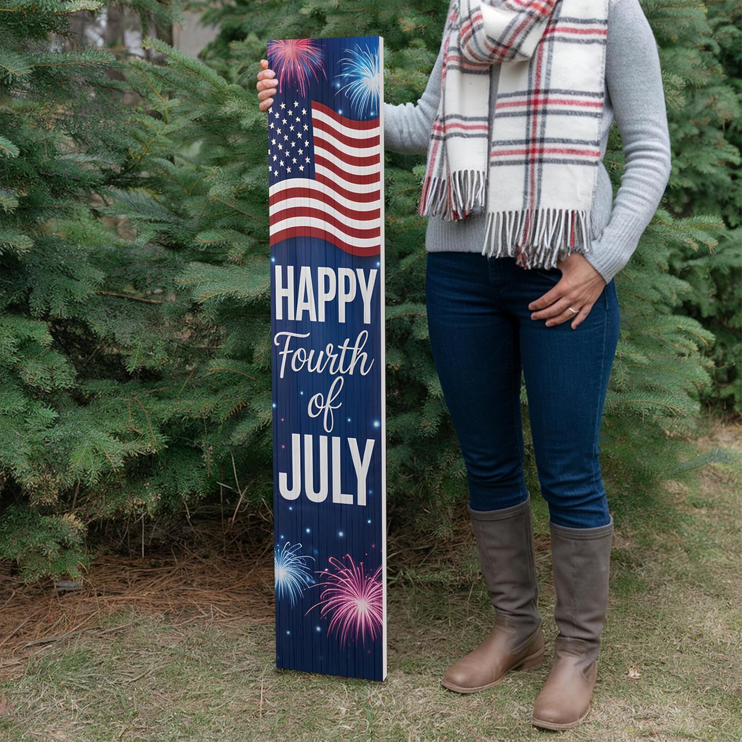 4th of July Welcome Sign for Front Porch, Patriotic Welcome Home Sign, Rustic Welcome Home Decorations for Outdoors, 48x8" PVC Sign, Design 6