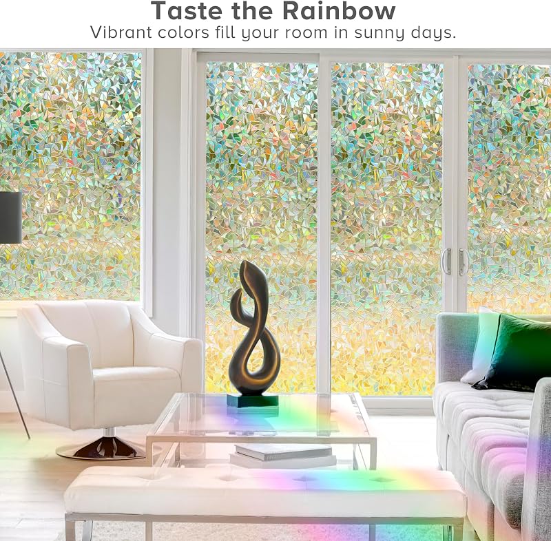 WAENLIR 3D Szivárvány Ablakfólia UV Védelem Ragasztó Nélkül 60x200 cm - 60*200 CM