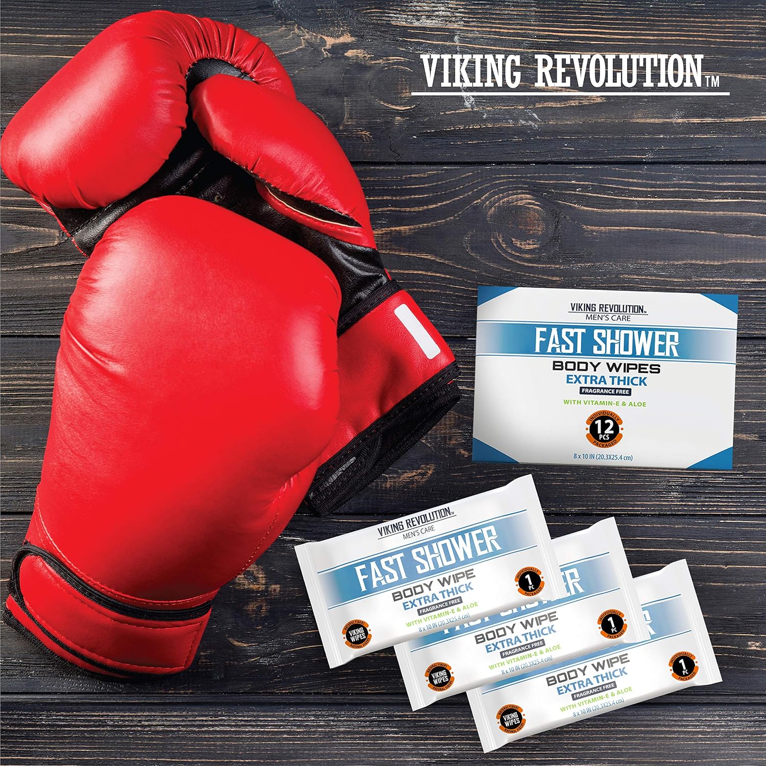 Viking Revolution Body Wipes for Men - Gym Wipes, Shower Wipes - Disposable and Eco-Friendly - Unscented Wet Wipes with Vitamin E and Aloe - 12 Individually Wrapped Wipes (Pack of 2) image 5