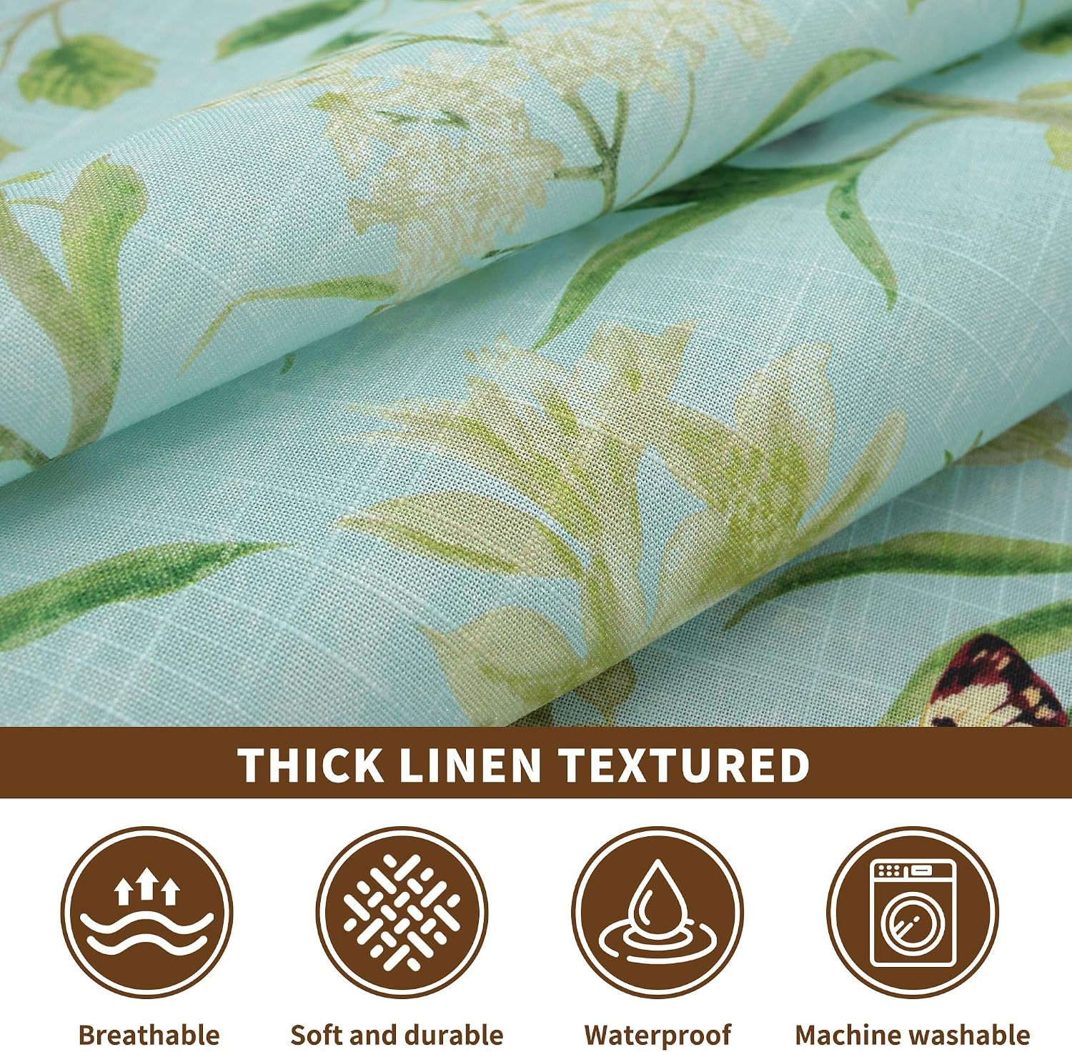 rectangle waterproof tablecloth linen textured table cloth,stain and wrinkle resistant washable fabric table cover for dining, party, camping and outdoor, 60 x 104 inch, green leaves green leaves 60" x 104" (rectangular)