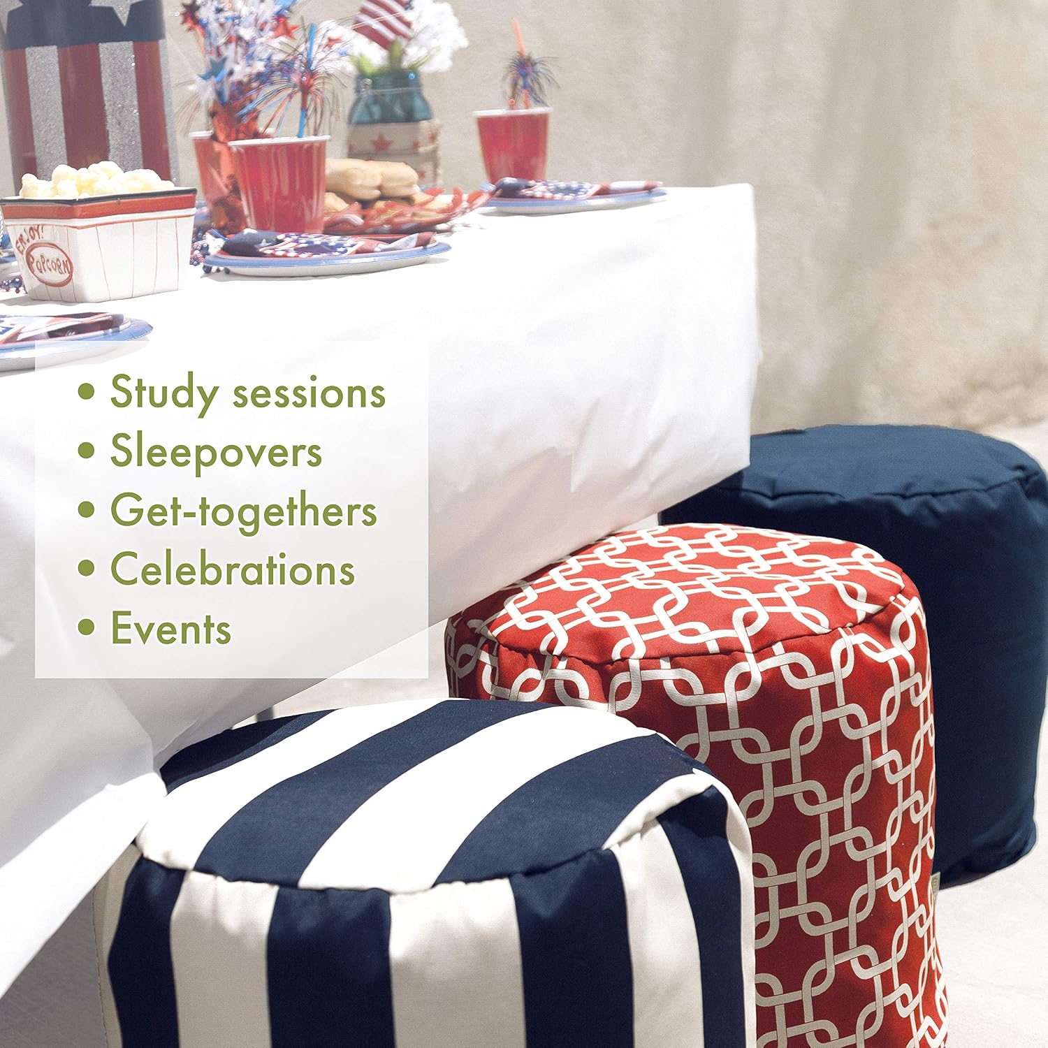 Majestic Home Goods Orange Towers Indoor/Outdoor Bean Bag Ottoman Pouf 16" L x 16" W x 17" H