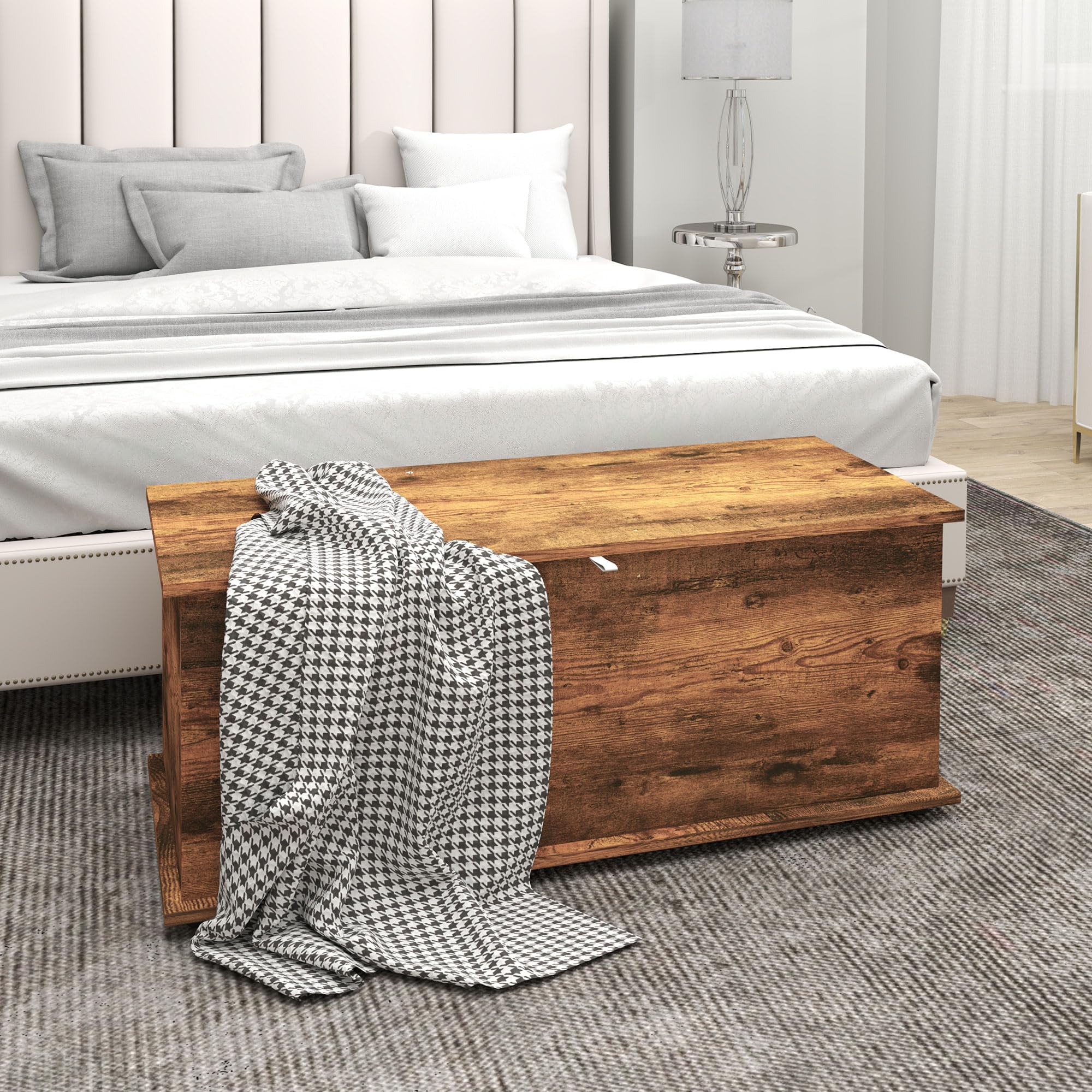 HOMCOM Banco de Almacenaje, Baúl Interior con Pies Antideslizantes, Capacidad 60 kg, Baúl Interior de Madera, para Dormitorio y Entrada, 100x40x40 cm, Marrón