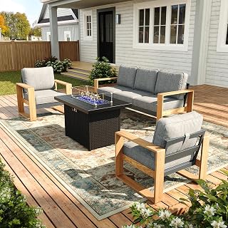Vakollia Oversized Aluminum Outdoor Patio Furniture Set, 4-Piece Modern Sectional Conversation Sets with Fire Pit Table, Wide Seat and Thick Cushions