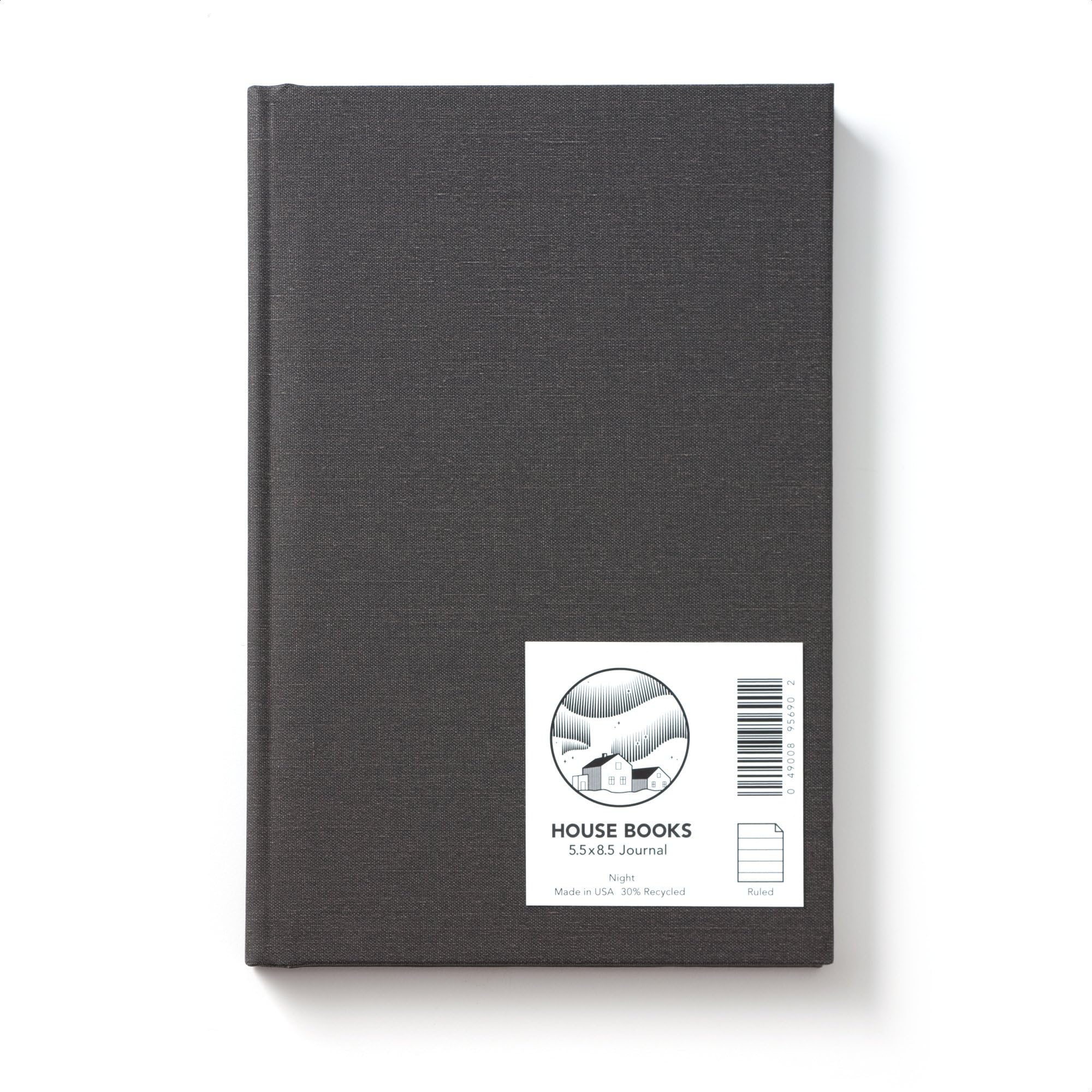HOUSE Hardcover Journal; American Made, 30% Recycled, Ruled, 5.5 x 8.5, 136 Pages (Night Linen) Office Product