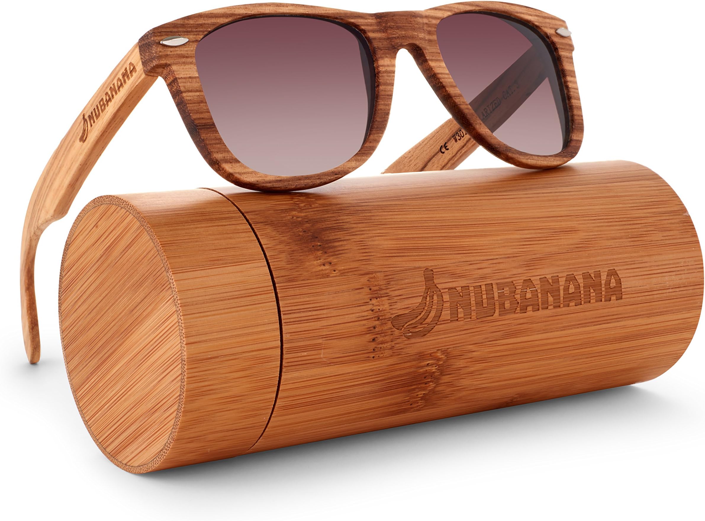 Nubanana Polarized Zebra Wood Frame Sunglasses w/ Wooden Case