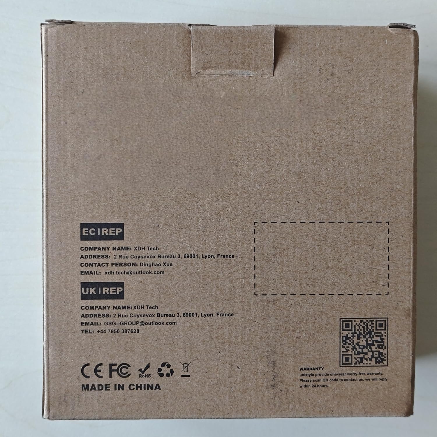 Back view of the Unistyle Wireless Water Timer product box with manufacturer and support information.