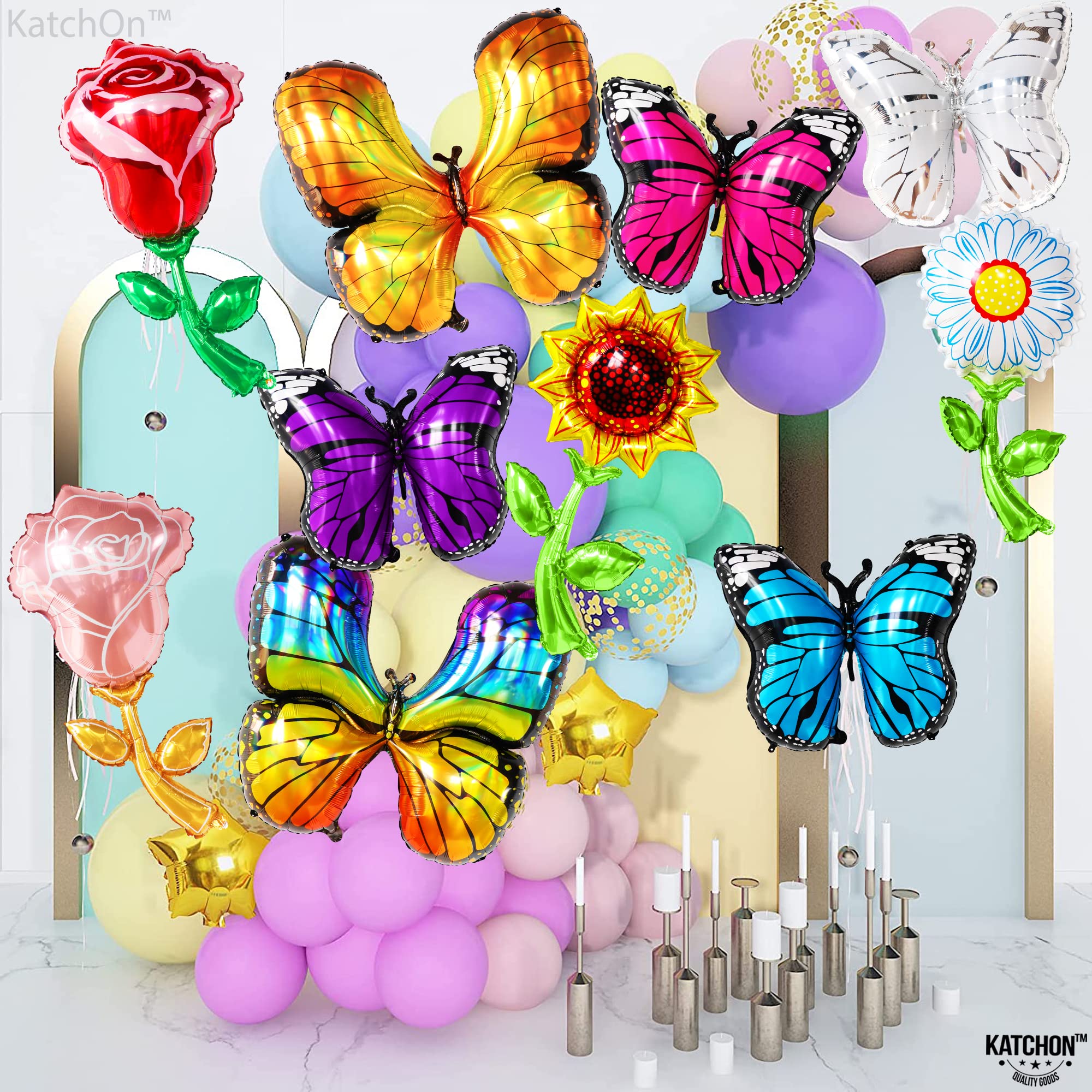 Giant Colorful Butterfly Balloons Pack - 10 Piece 39 Inch Butterfly & Flower Foil Balloons For Party Decor