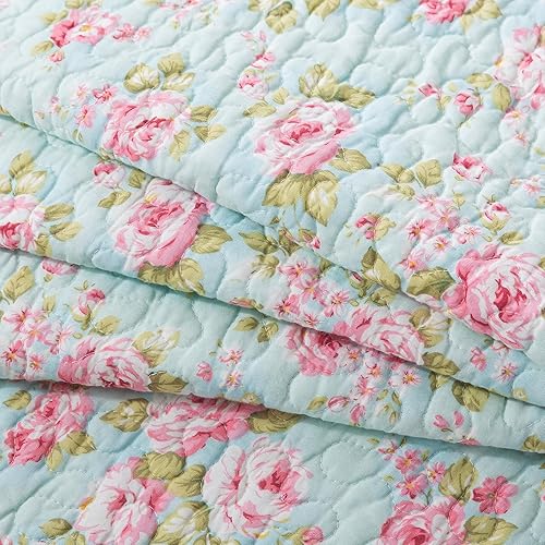 Miniatura 9 de Brandream Juego de edredón tamaño Queen de algodón con diseño floral desgastado de 3 piezas, colcha romántica reversible