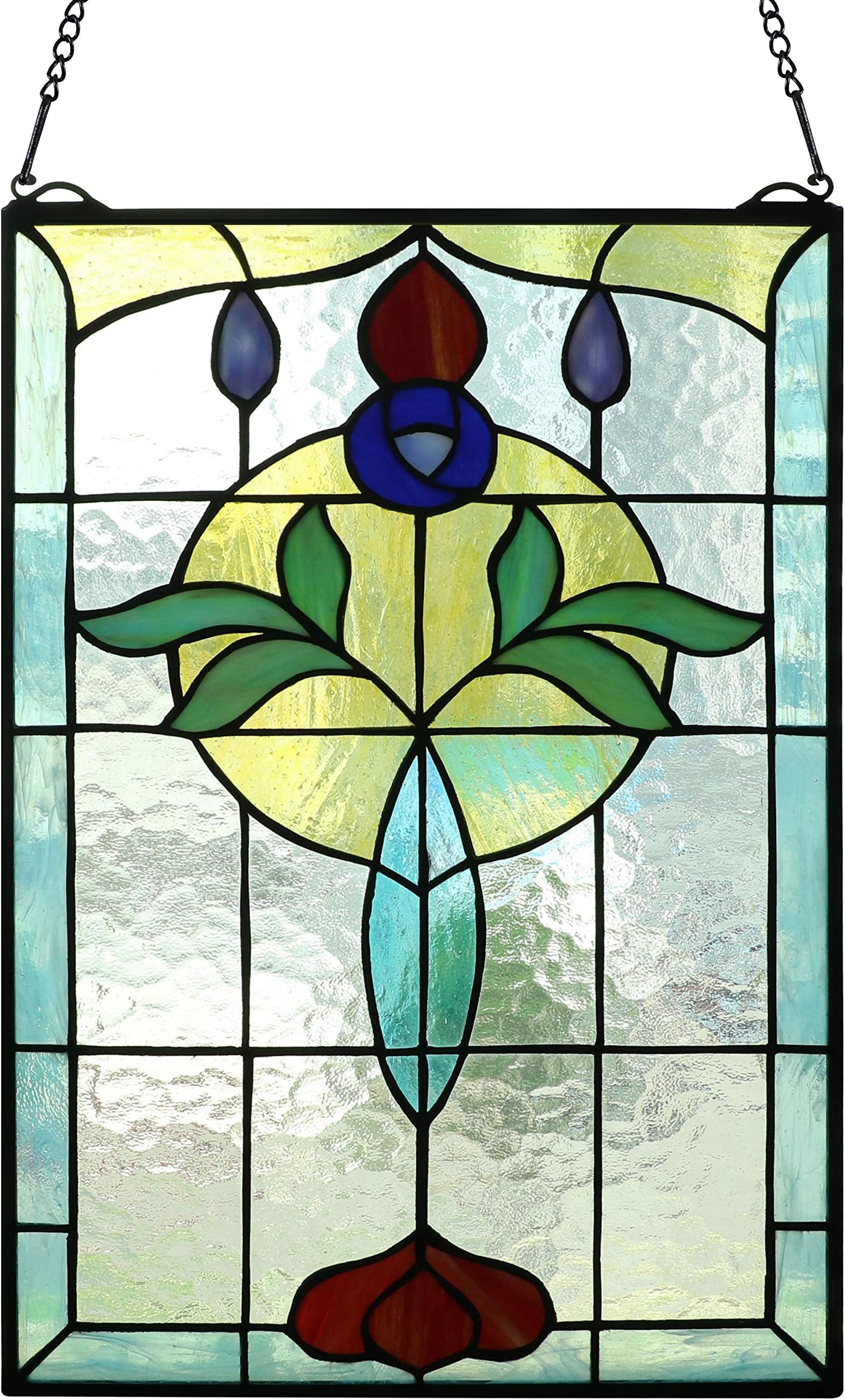 Happy Living Time Tiffany Style Life Power Stained Glass Window Panel Hanging 20" X 14"