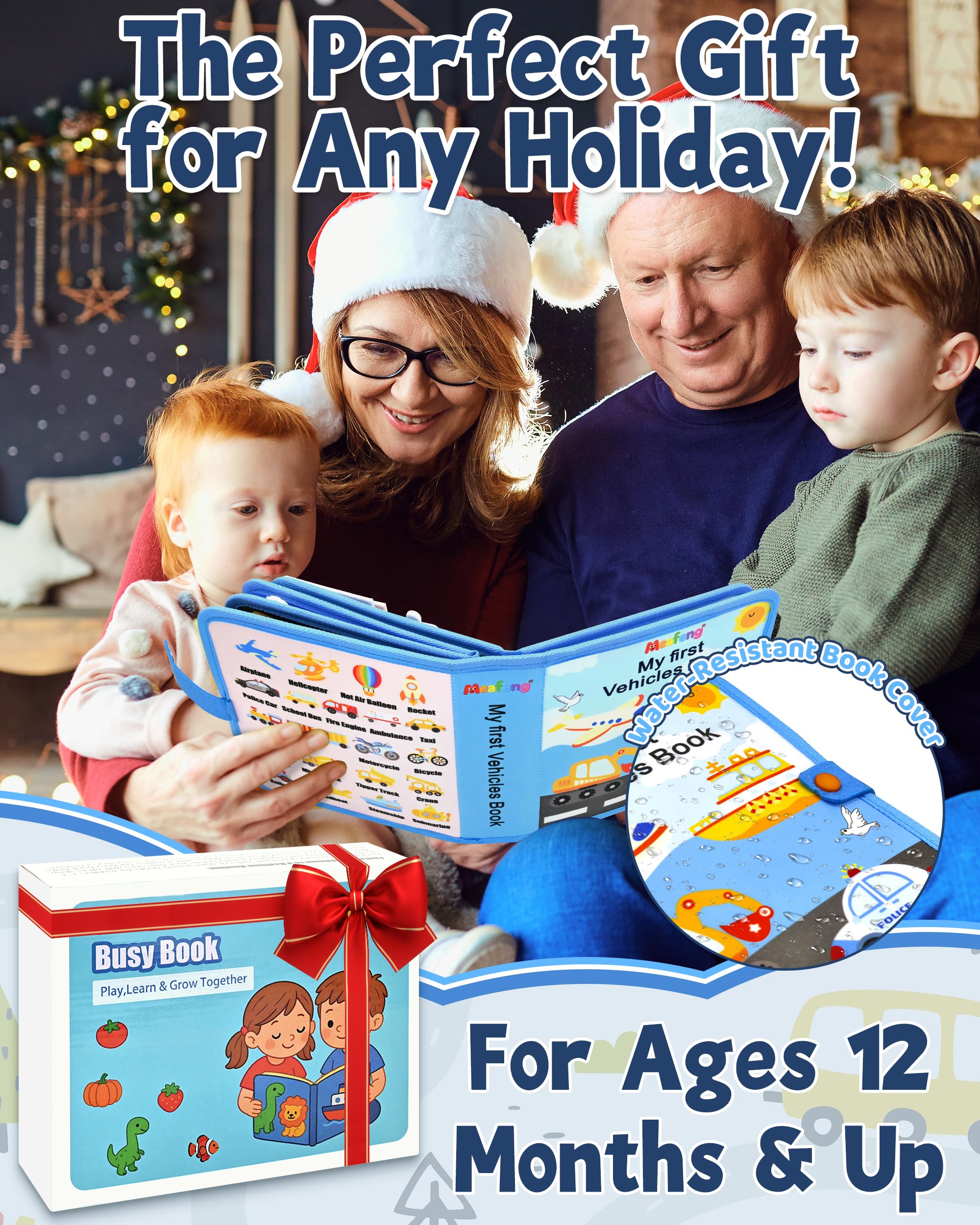 Busy Board Book pour Enfant de 12-36 Mois – Livre Quiet 3D sur Les Véhicules Montessori, Jeux de Voyage pour Avion et Voiture – Cadeaux d'anniversaire pour Bébé Garçons et Filles de 1, 2, 3 Ans