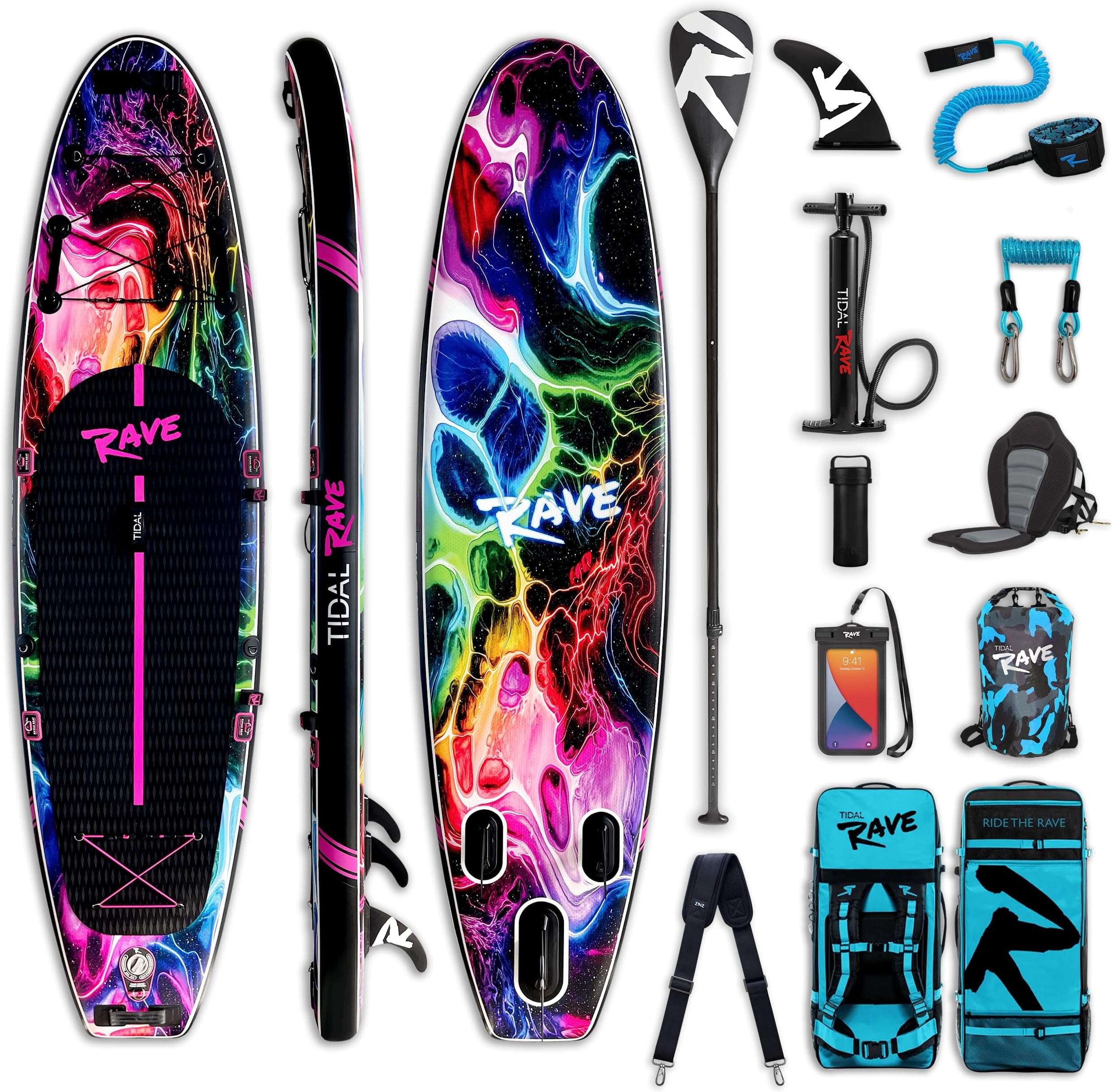 TIDAL RAVE Inflatable Stand Up Paddle SUP Board 10'6ft with Accessories - Kayak Conversion Kit - Aquatic Sports Set for Beginners & Intermediates