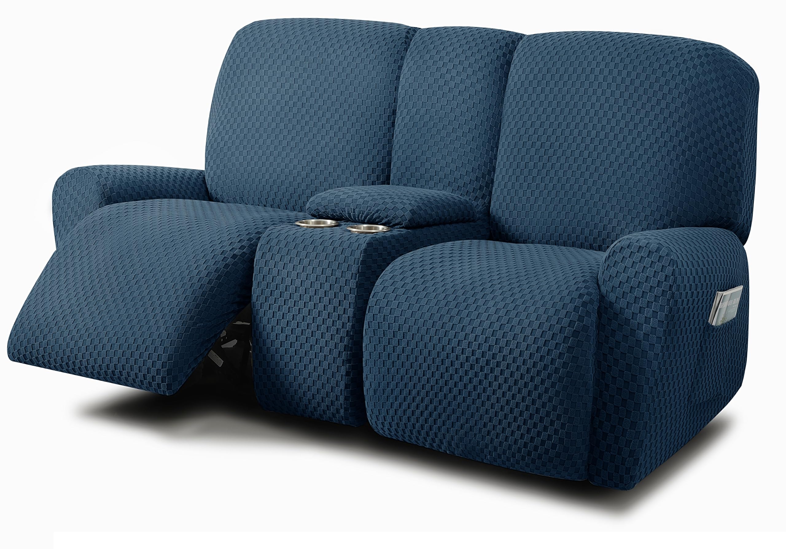 ULTICOR Reclining Loveseat Slipcover + Thick Soft Washable Stretch + 8-Piece Navy 2-Seat Console Cover (Style 1)