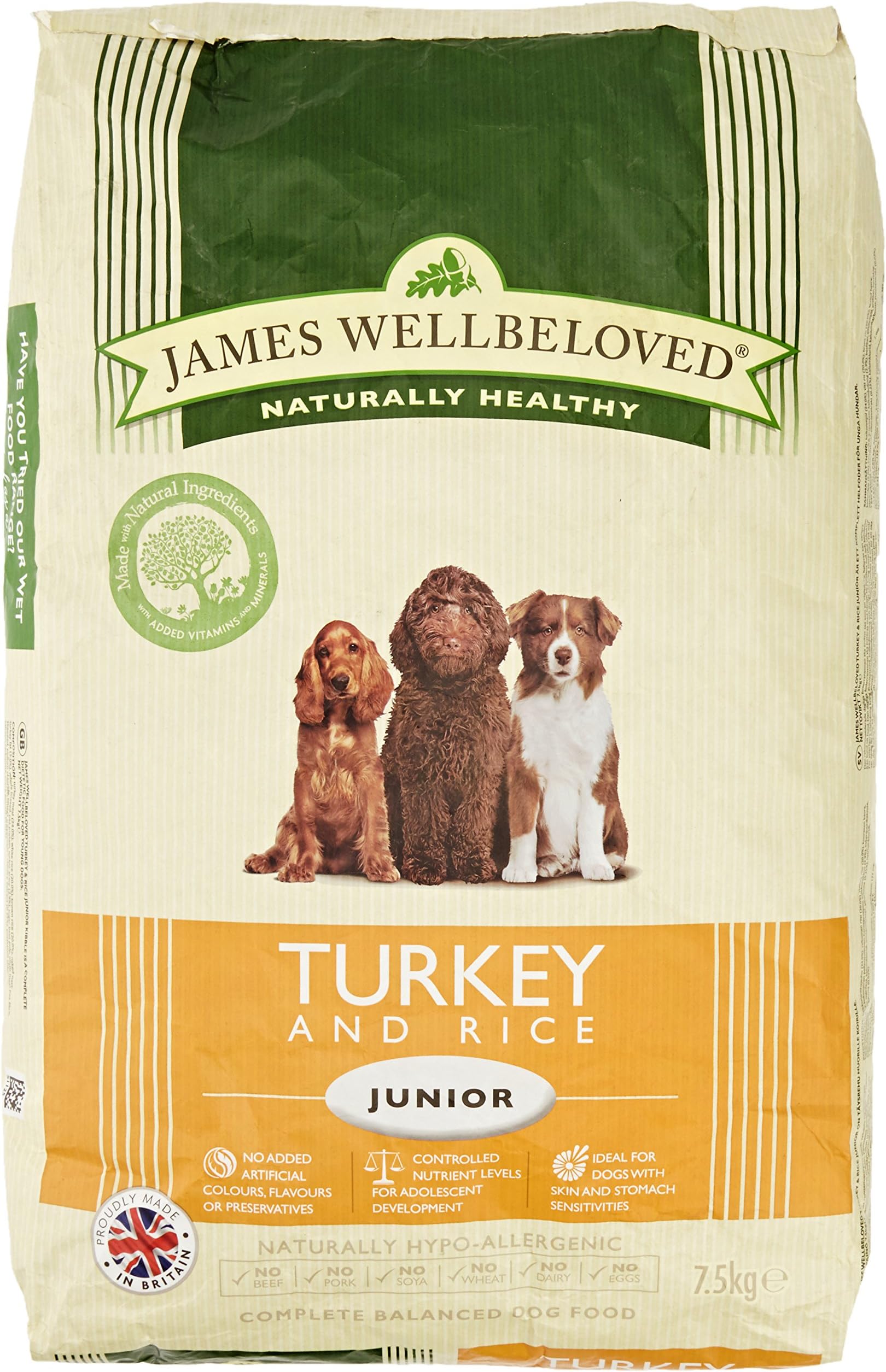 James Wellbeloved Complete Dry Junior Dog Food Turkey and Rice, 7.5 kg