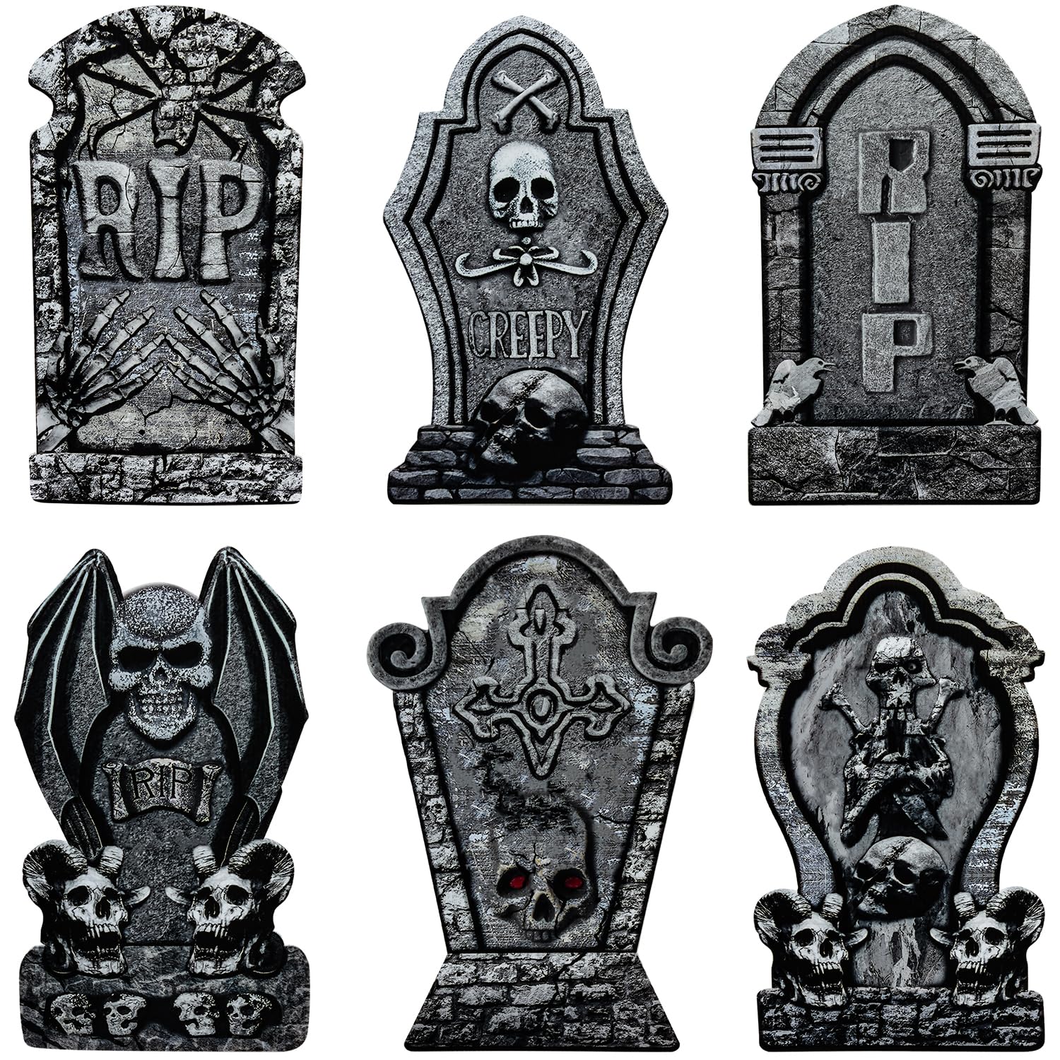 Halloween Tombstones Yard Signs Decor with Stakes, 6PCS Halloween Graveyard Tombstones Yard Signs for Halloween Props Outdoor Lawn Décor