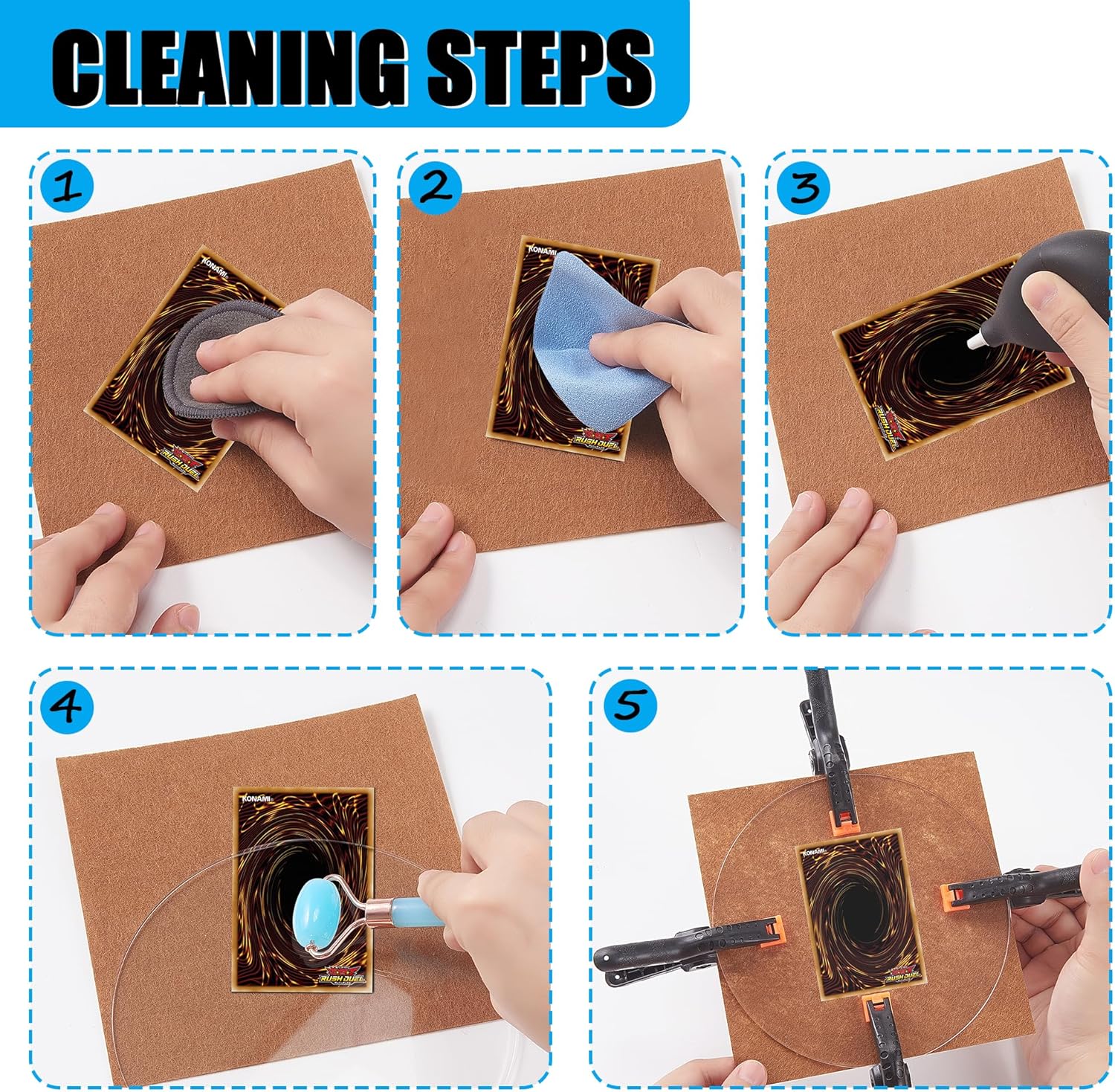 FOFOWHAT 238 Pcs Card Cleaning Kit Trading Care Tool Accessory Kit Include Clear Acrylic Round Plates Dust-Blowing Ball Upgrade for Double Ended Roller Wooden Box Magnifying Glass