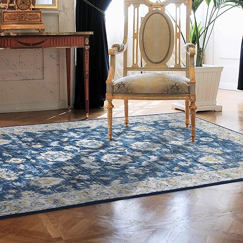 Miniatura 7 de Carvapet Alfombra bohemia con estampado floral y vintage de 3 x 5 pies, lavable para interiores con parte trasera antideslizante, para sala de