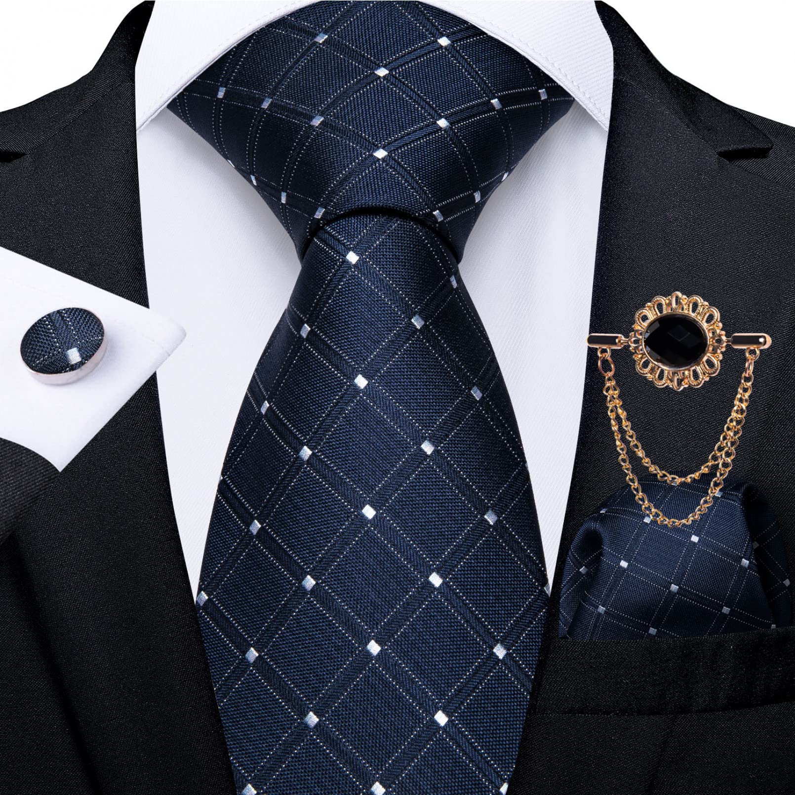 Corbata de los hombres Corbata azul Paisley Floral Hombres Negocios Corbata 8cm Ancho Seda Corbata Broche Set Regalo de los Hombres