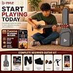 PYLE 41” Guitare acoustique – 4/4 Guitare en cuir naturel, finition mat, kit de kit de démarrage, sac à gigs, tuner, cordes en acier, picots, strap, Capo - Pour les débutants & Adultes