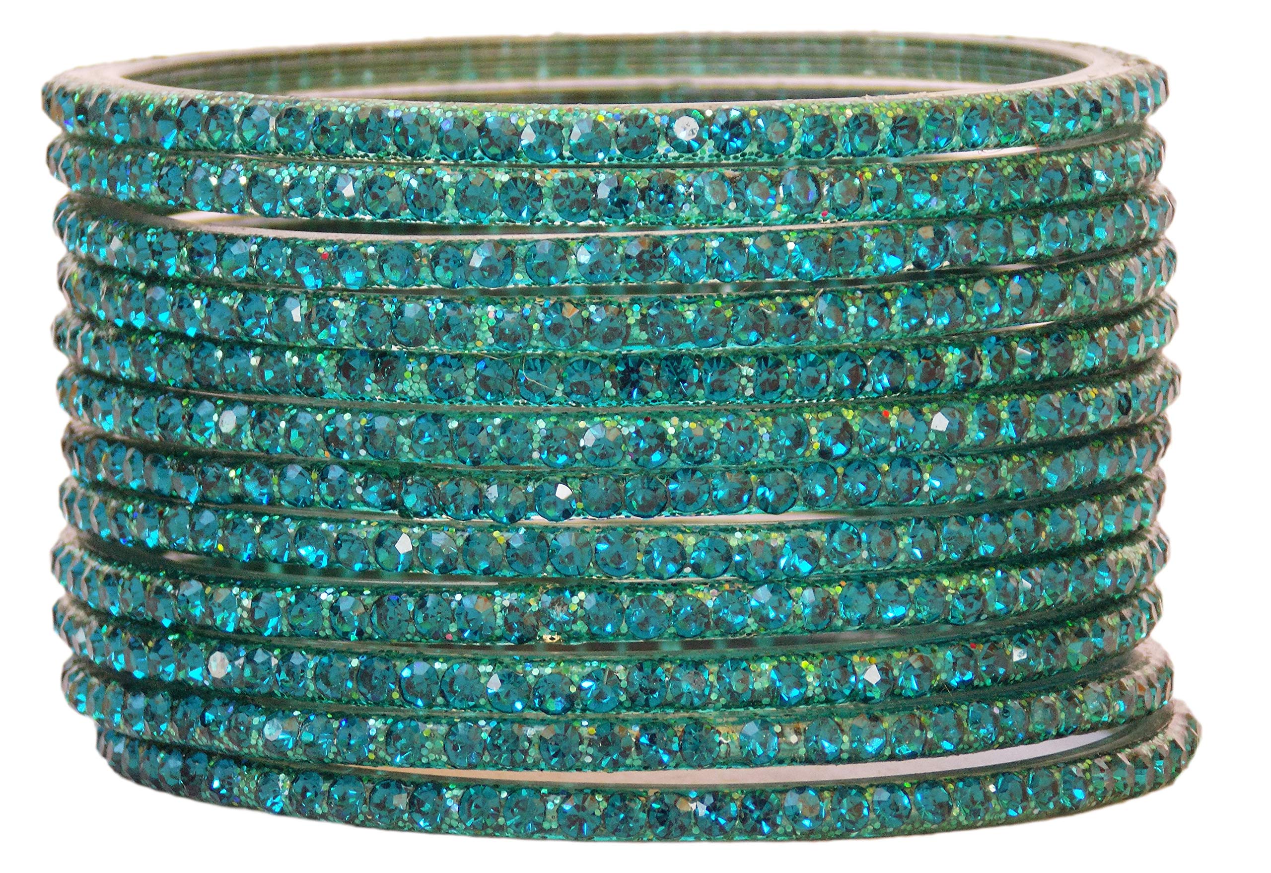 Indian Glass Bangles Set Jewelry for Womens & Girls Bollywood Bangles Set Bridal Ethnic Wedding Partywear Costume Match CZ Stone Glass Bangles Set of 12 Blue