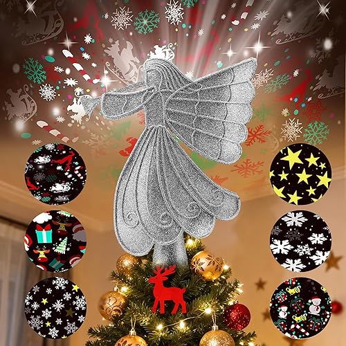 kurtmark Christmas Tree Topper with 6 Projection Modes, Silver Angel Tree Topper