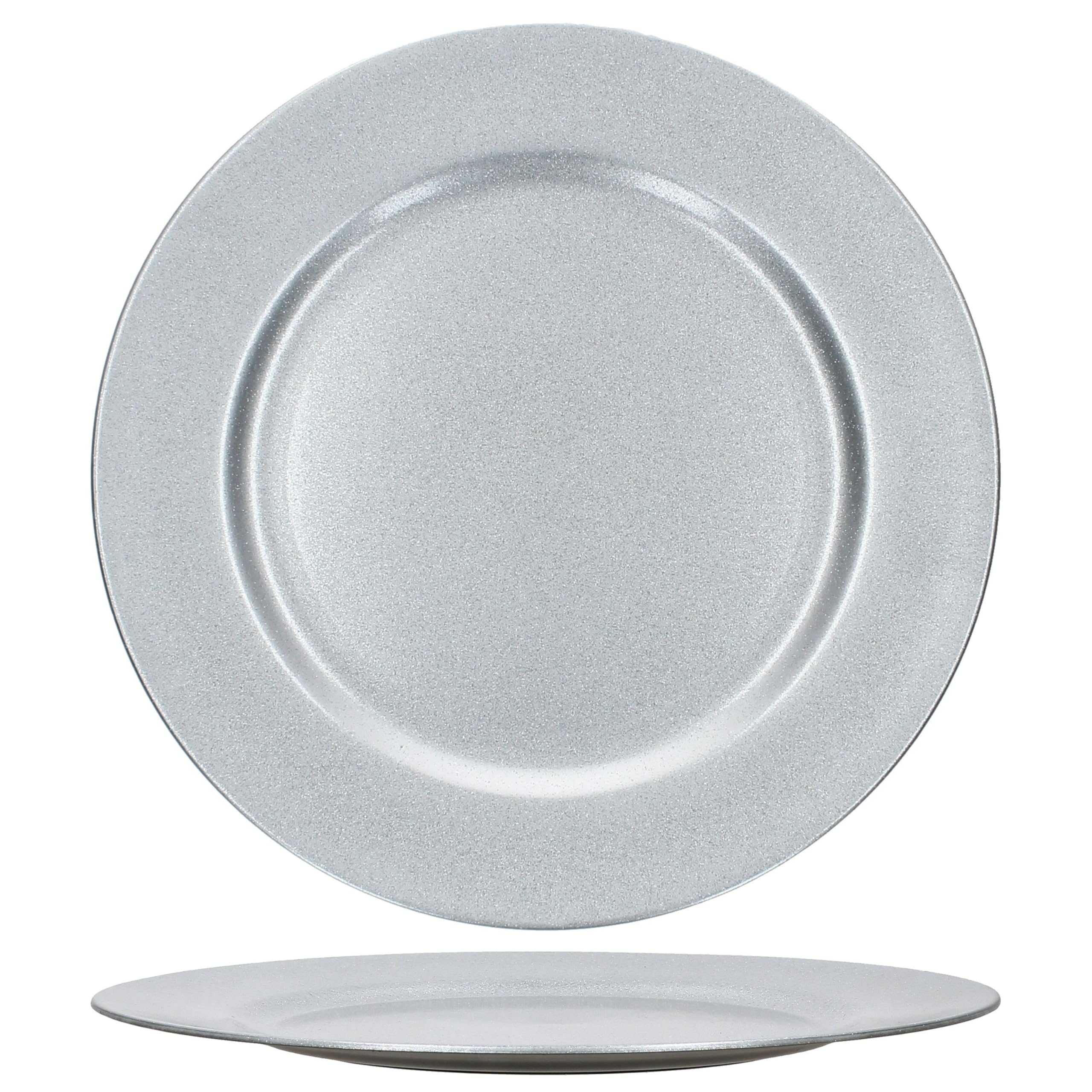 MamboCat Lot de 6 assiettes de présentation argentées à paillettes I Ø 33 cm I Assiettes décoratives légères en plastique I Set de table pour 6 personnes I pour Noël, mariages et autres