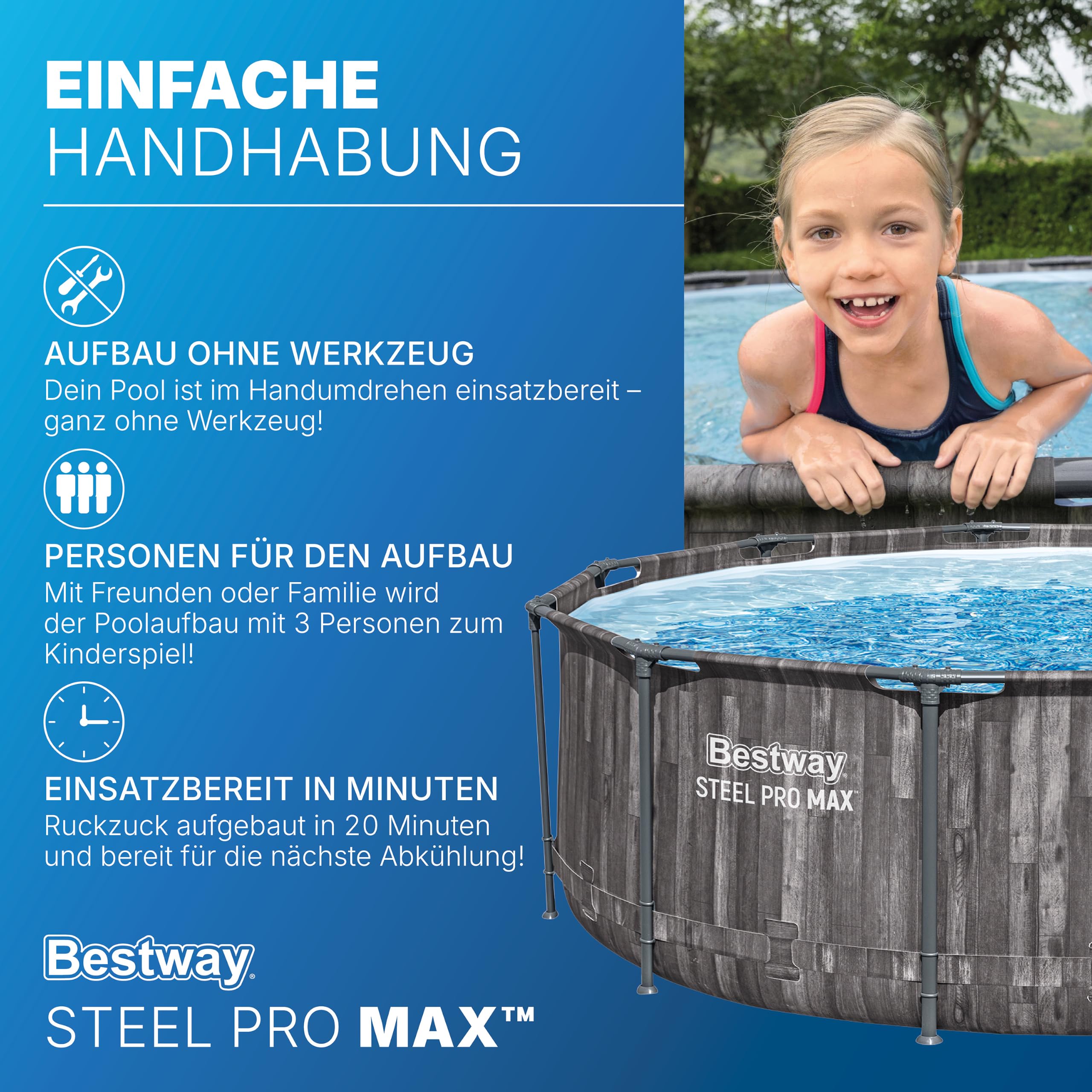 Bestway Aufstellpool rund 366x100 cm Set mit Filterpumpe Holz-Optik 9150 L TriTech-Material
