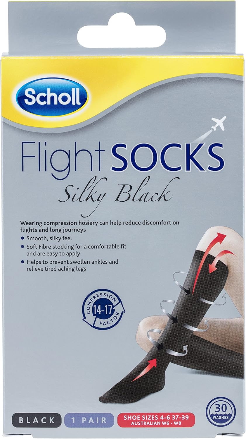 Scholl Flight Socks Compression Hosiery Ladies Silky, Black, W6W8